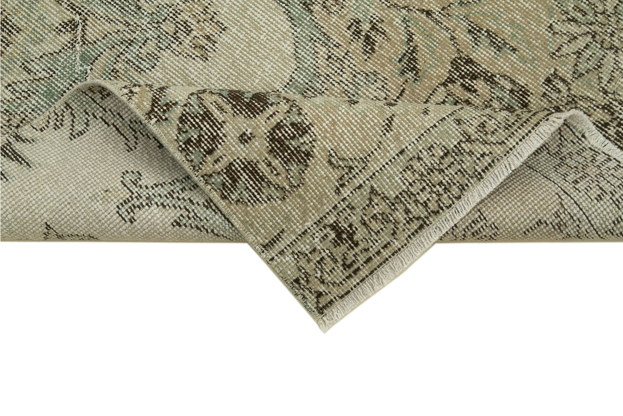 Handmade Vintage Area Rug – Overdyed Cotton Wool Rug 2'10'' x 10'7'' | Durable Neutral Beige