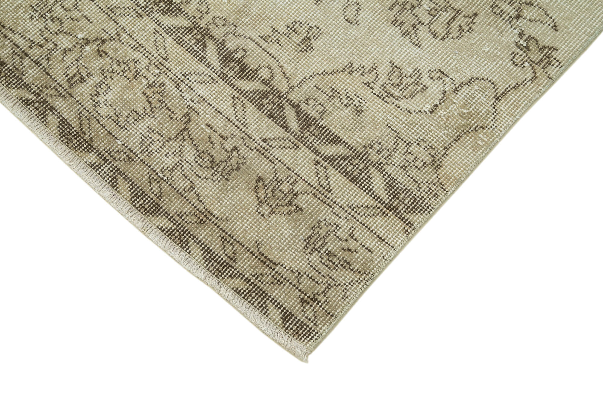 Handmade Area Rug – Overdyed Beige Wool Cotton Blend Vintage Carpet 3'x10'3"