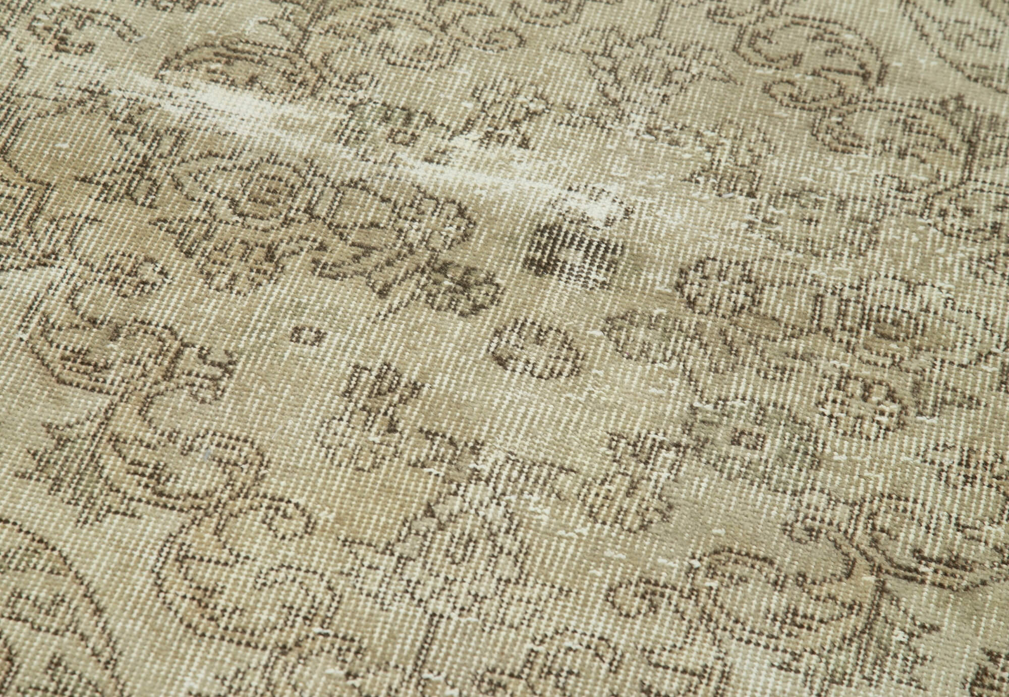 Handmade Area Rug – Overdyed Beige Wool Cotton Blend Vintage Carpet 3'x10'3"