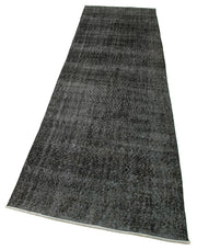 Handmade Area Rug – Overdyed Black Vintage Cotton Wool Carpet 3'x10'9''