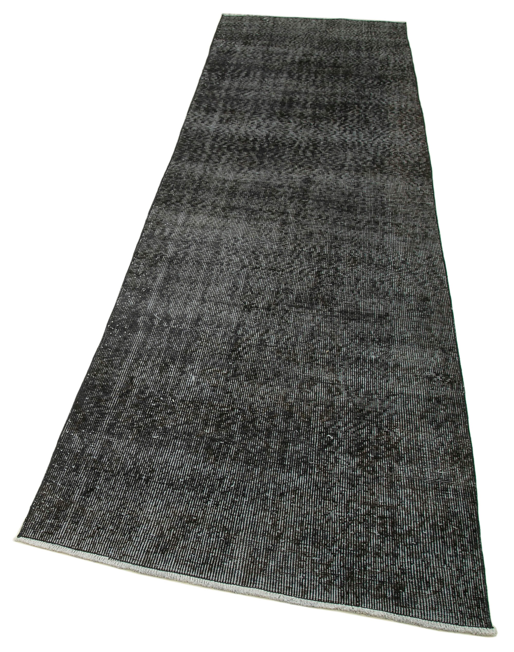 Handmade Area Rug – Overdyed Black Vintage Cotton Wool Carpet 3'x10'9''