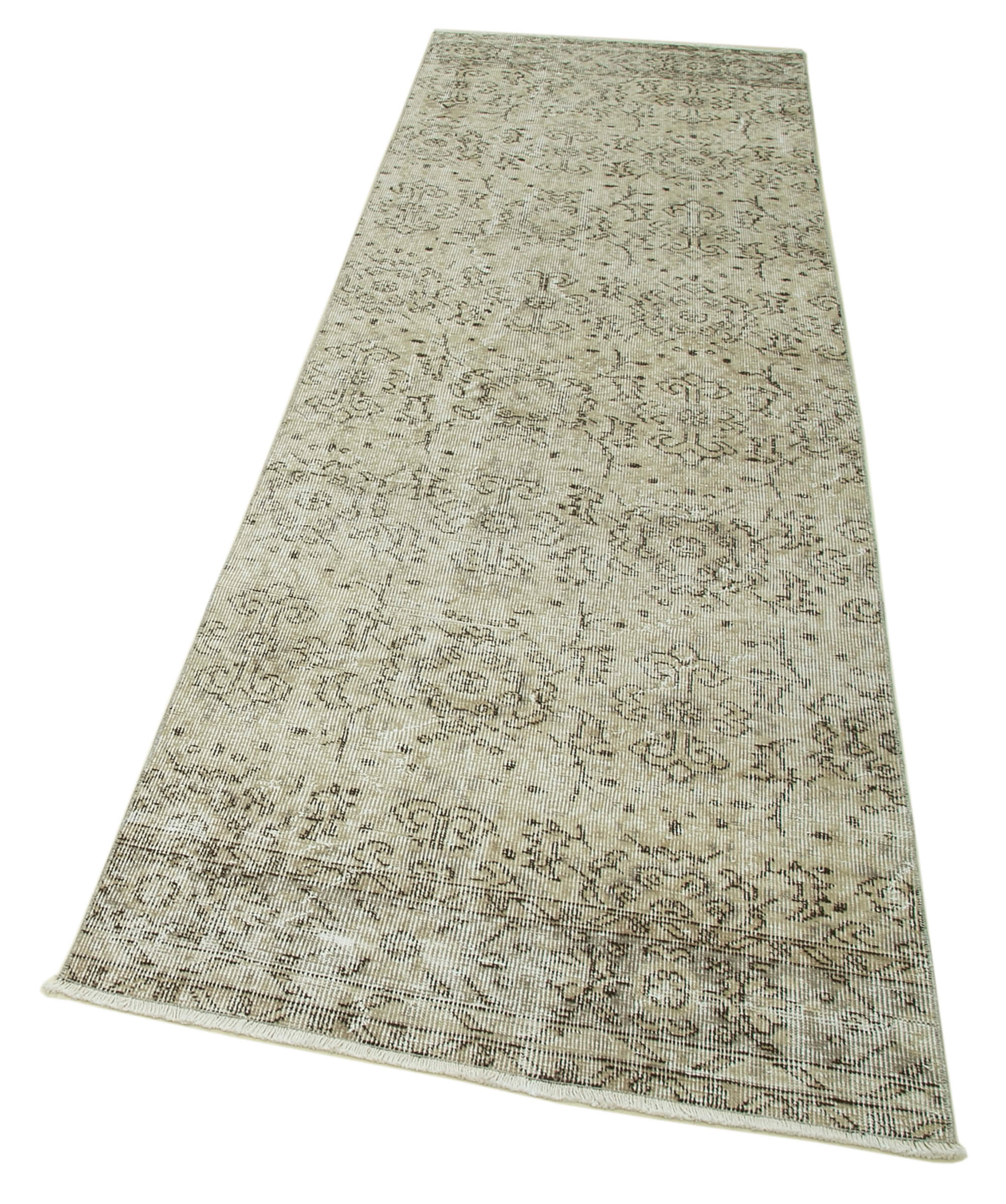 Vintage Wool Area Rug - Handmade Cotton Rug Overdyed Beige Carpet 2'11''x9'7''