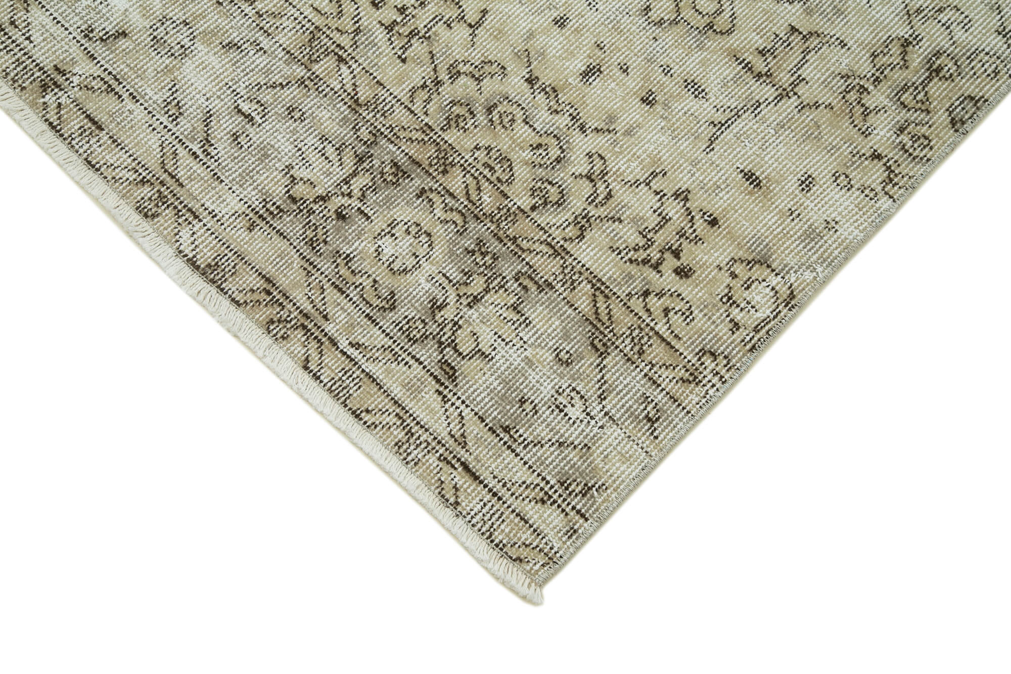 Vintage Wool Area Rug - Handmade Cotton Rug Overdyed Beige Carpet 2'11''x9'7''