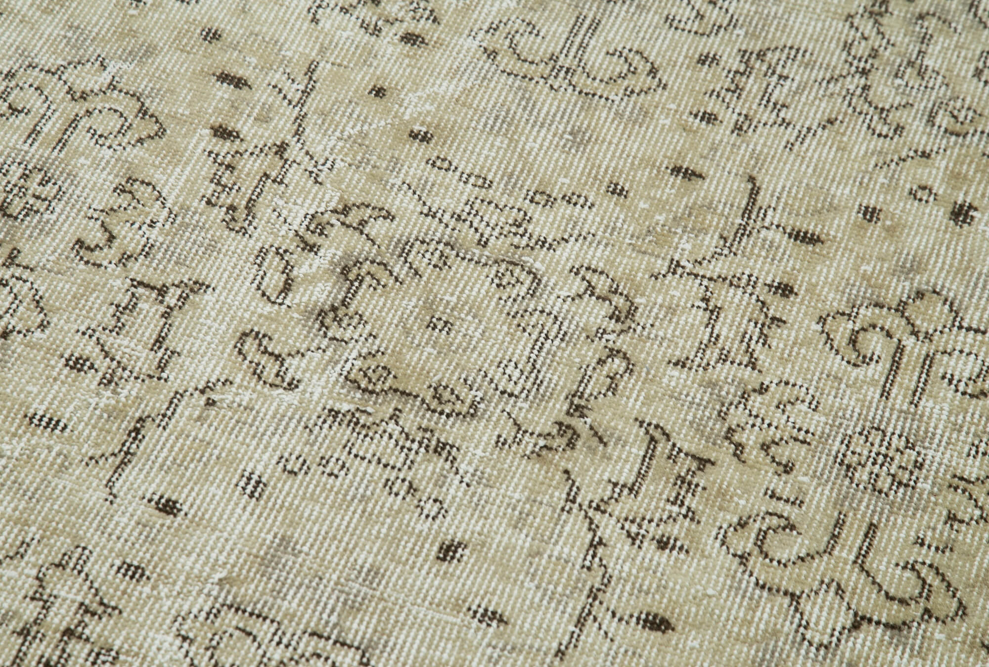 Vintage Wool Area Rug - Handmade Cotton Rug Overdyed Beige Carpet 2'11''x9'7''