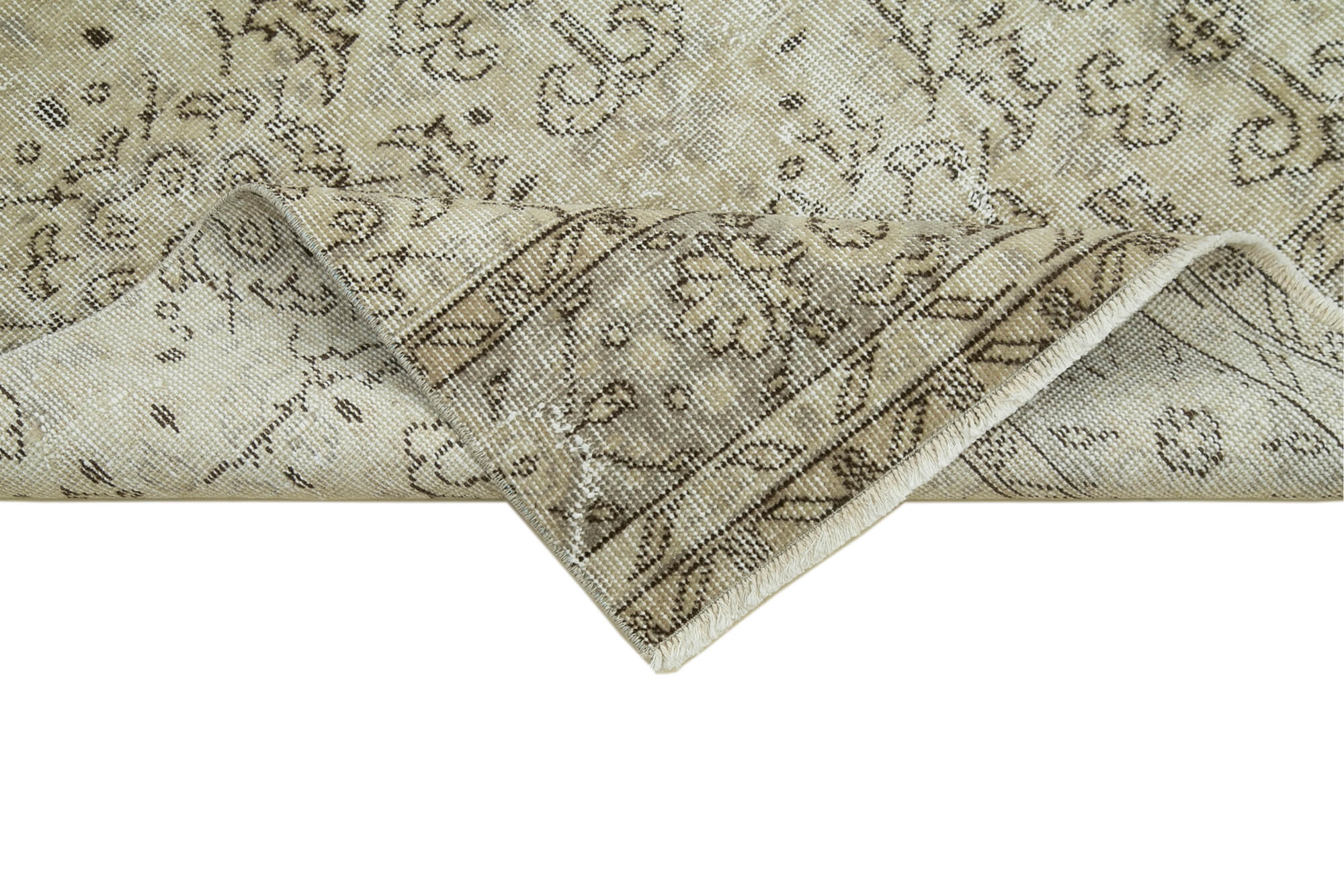 Vintage Wool Area Rug - Handmade Cotton Rug Overdyed Beige Carpet 2'11''x9'7''