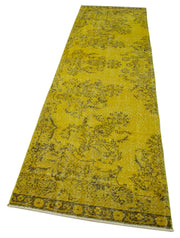 Vintage Area Rug – Handmade Wool Rug Overdyed Yellow Cotton Wool Carpet 2'9''x11'1''