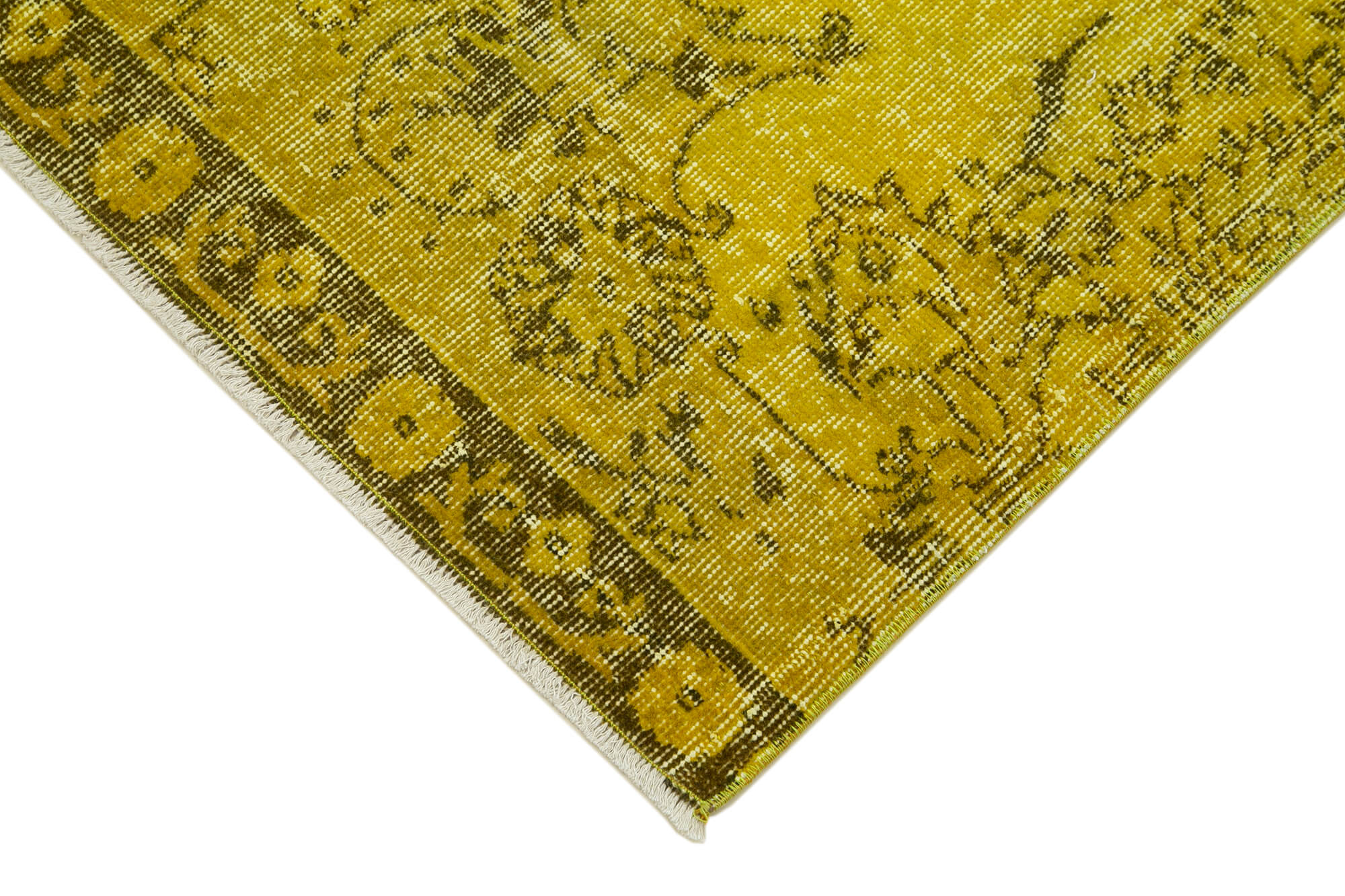 Vintage Area Rug – Handmade Wool Rug Overdyed Yellow Cotton Wool Carpet 2'9''x11'1''