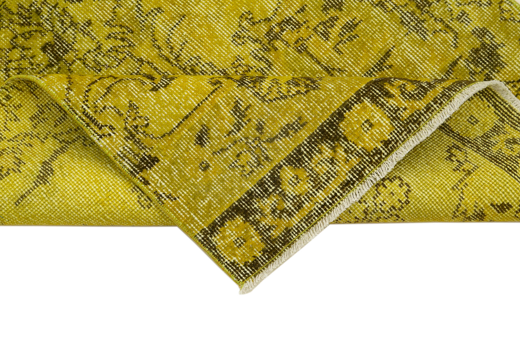 Vintage Area Rug – Handmade Wool Rug Overdyed Yellow Cotton Wool Carpet 2'9''x11'1''