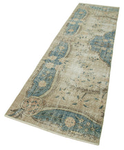 Vintage Area Rug – Hand Woven Overdyed Wool Rug 2'10'' x 10'3'' Neutral Beige