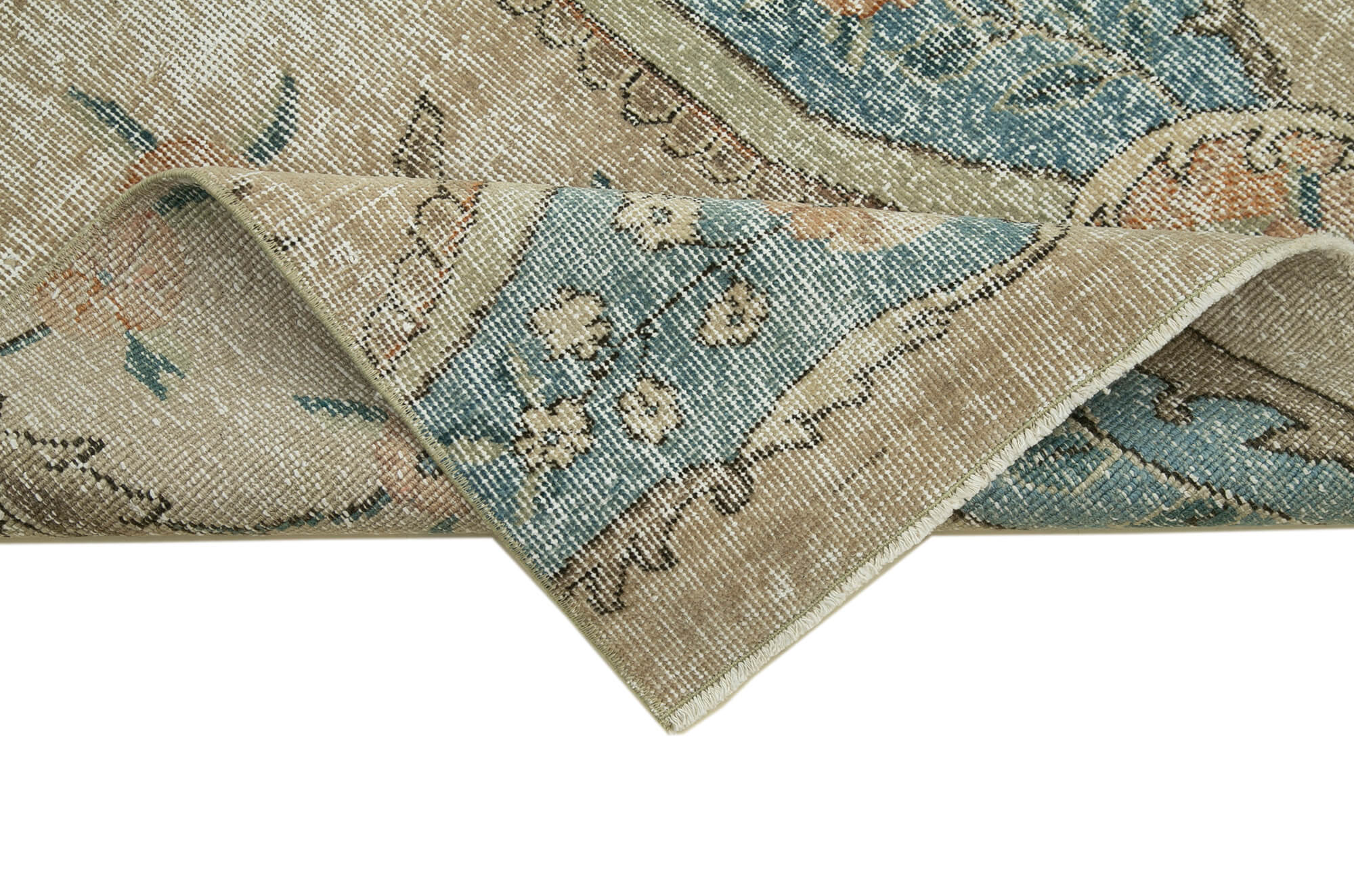 Vintage Area Rug – Hand Woven Overdyed Wool Rug 2'10'' x 10'3'' Neutral Beige