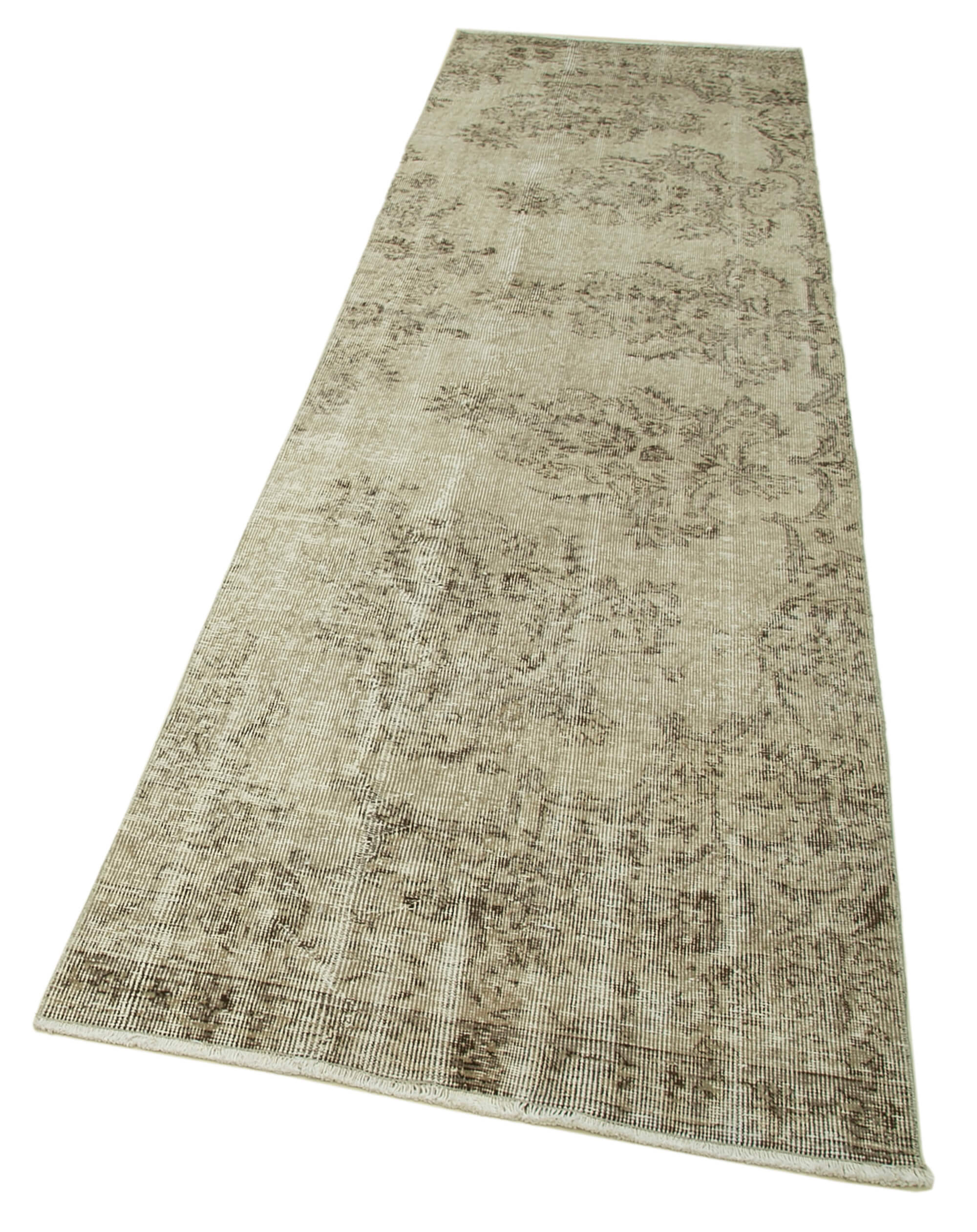 Vintage Area Rug - Hand Woven Rug Overdyed Beige 2'11'' x 10'11'' Cotton Wool Carpet