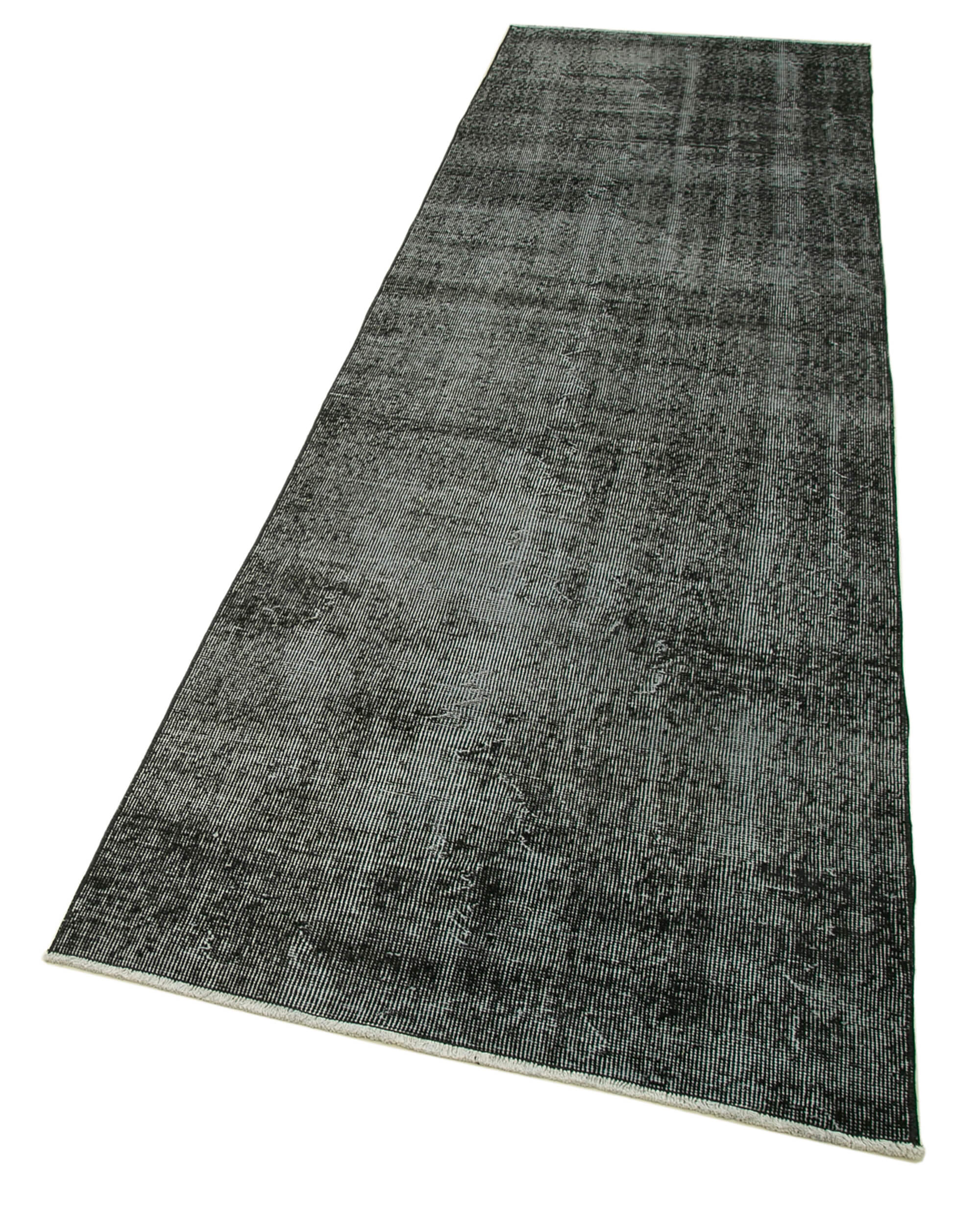 Vintage Handmade Area Rug – Overdyed Black Turkish Wool Cotton Carpet 3'0'' x 10'1''
