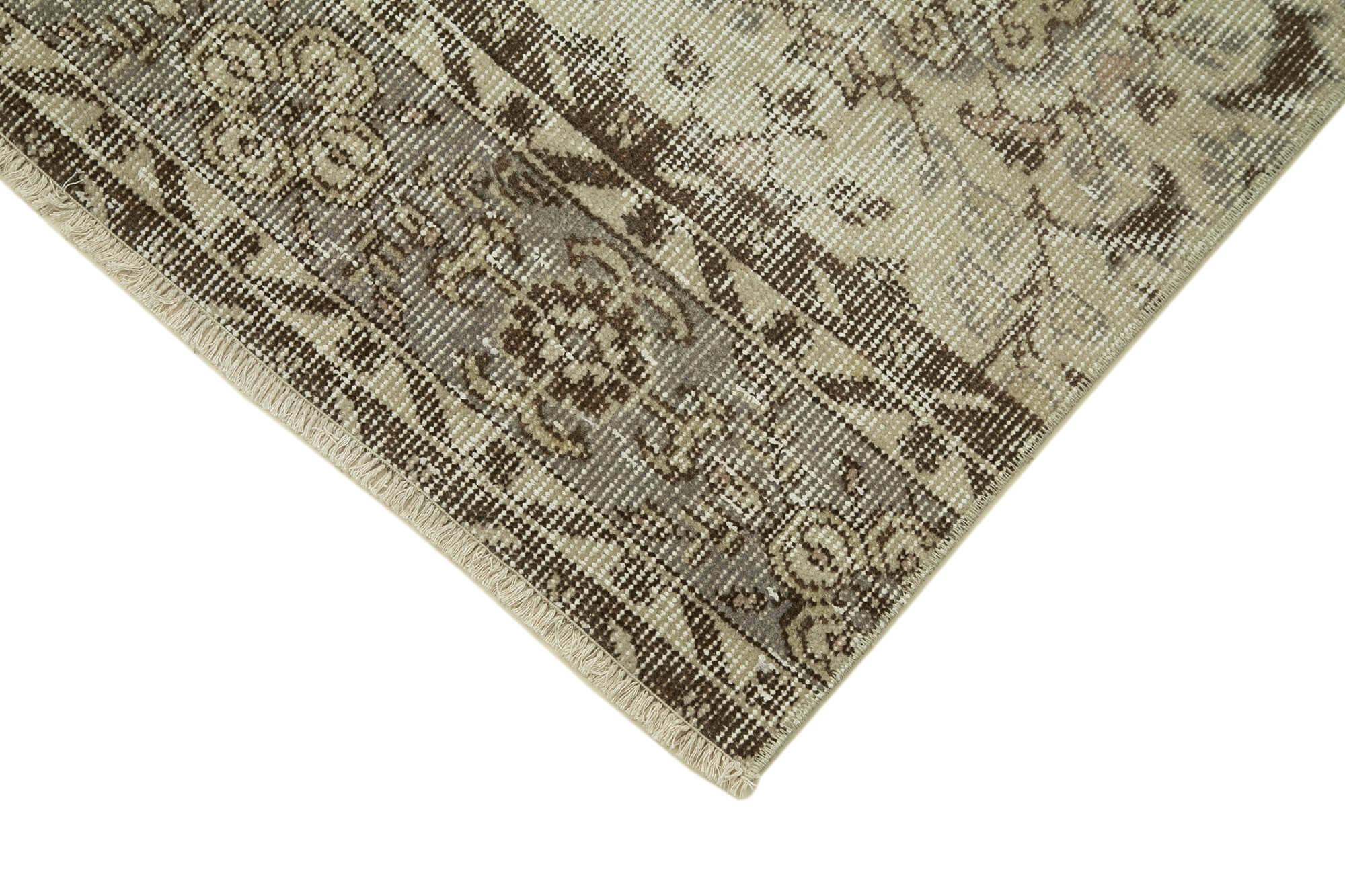 Handmade Area Rug – Overdyed Beige Vintage Cotton Wool Turkish Carpet 2'8''x10'7''
