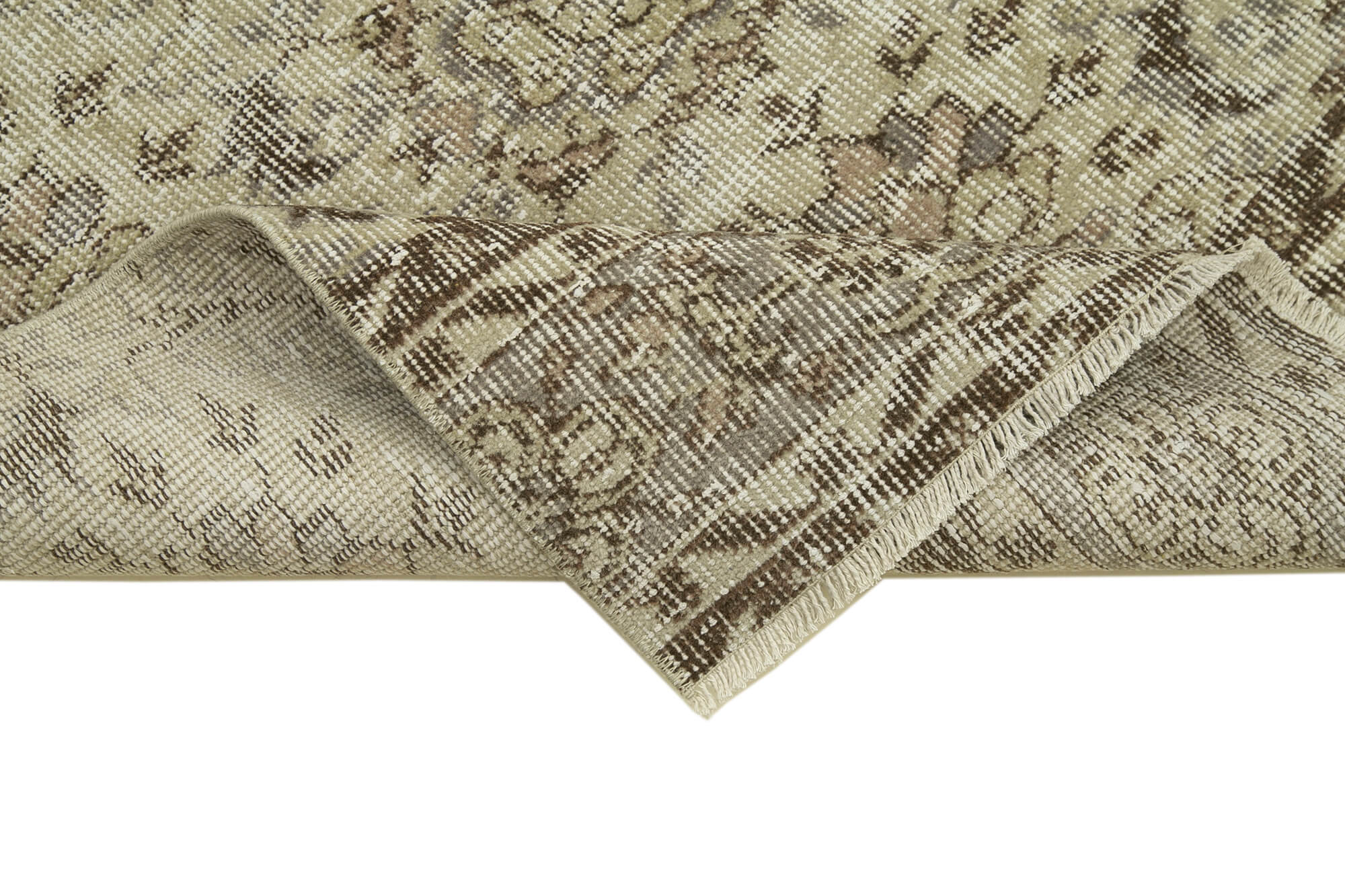 Handmade Area Rug – Overdyed Beige Vintage Cotton Wool Turkish Carpet 2'8''x10'7''