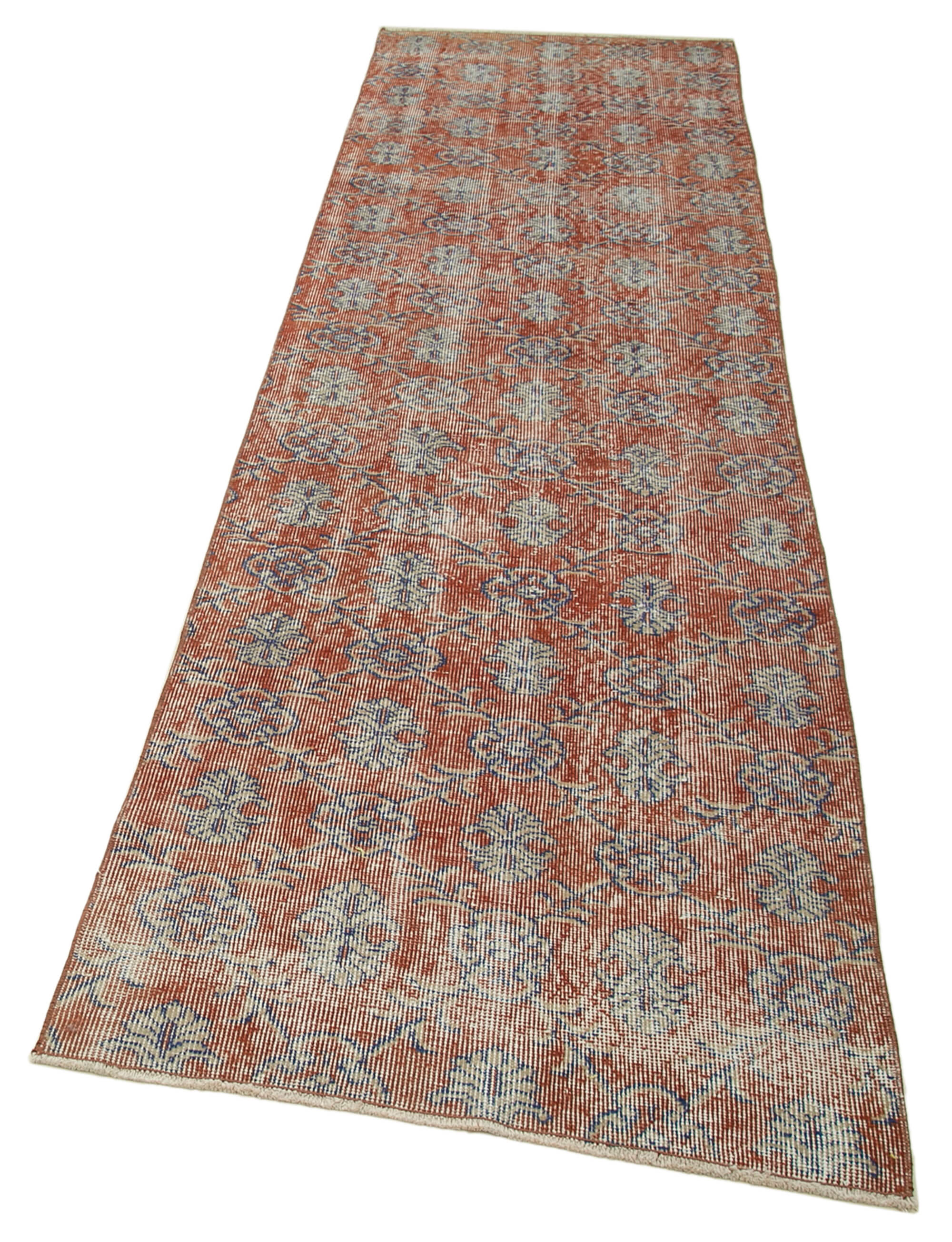 Vintage Handmade Area Rug – Overdyed Red Turkish Carpet 2'9''x10'1'' Wool Cotton Blend