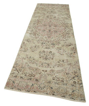Vintage Handmade Area Rug – Overdyed Beige Turkish Wool Cotton Carpet 3'2''x10'6''