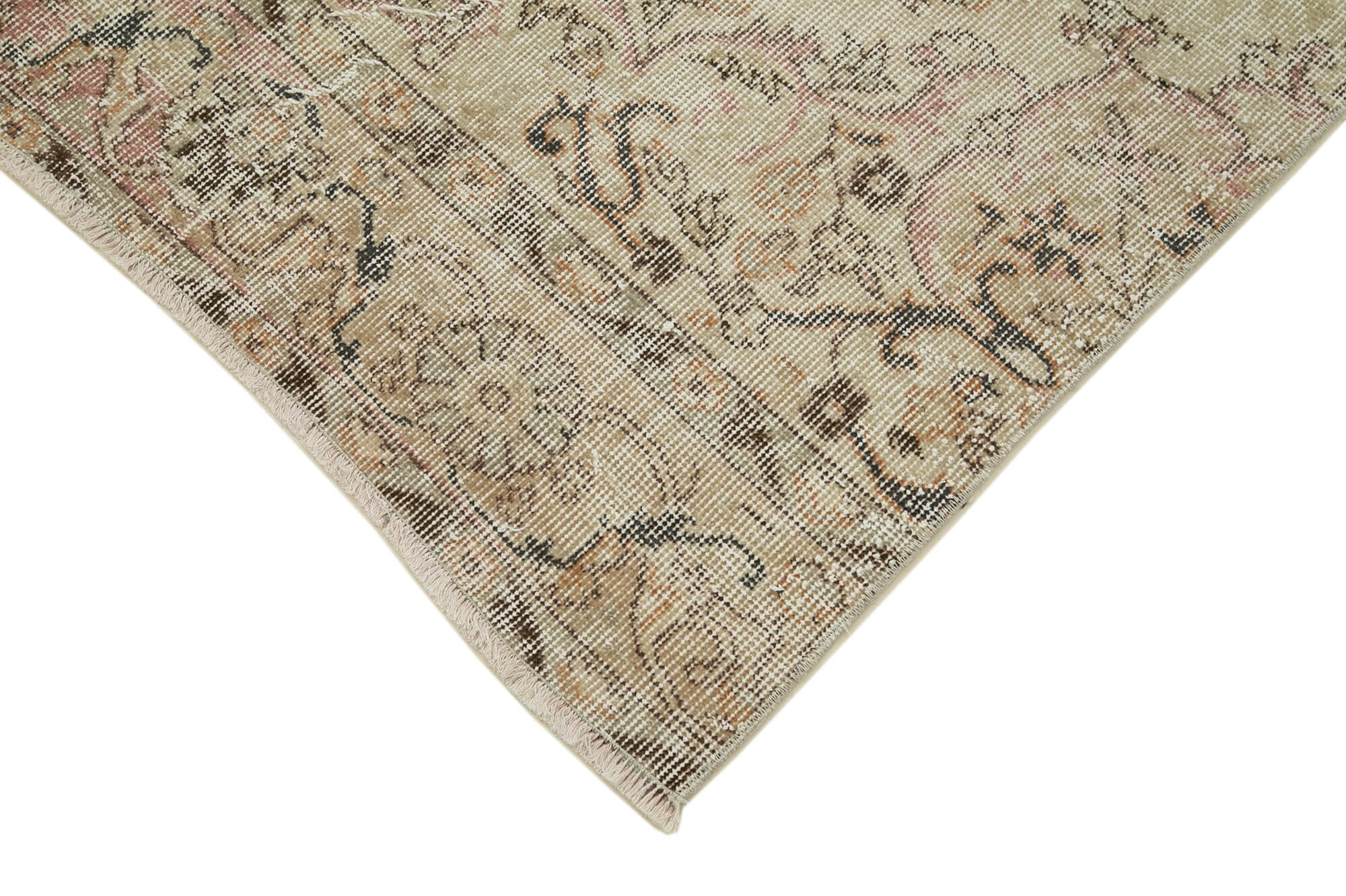 Vintage Handmade Area Rug – Overdyed Beige Turkish Wool Cotton Carpet 3'2''x10'6''