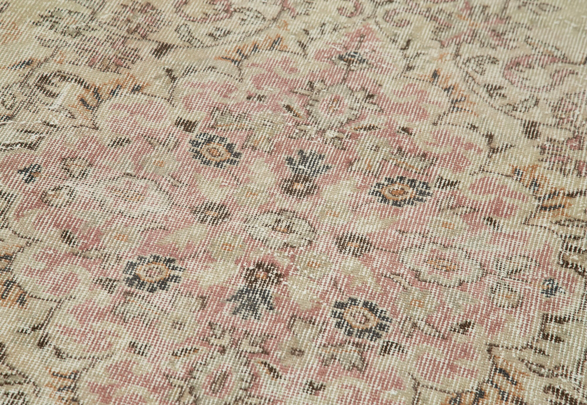 Vintage Handmade Area Rug – Overdyed Beige Turkish Wool Cotton Carpet 3'2''x10'6''