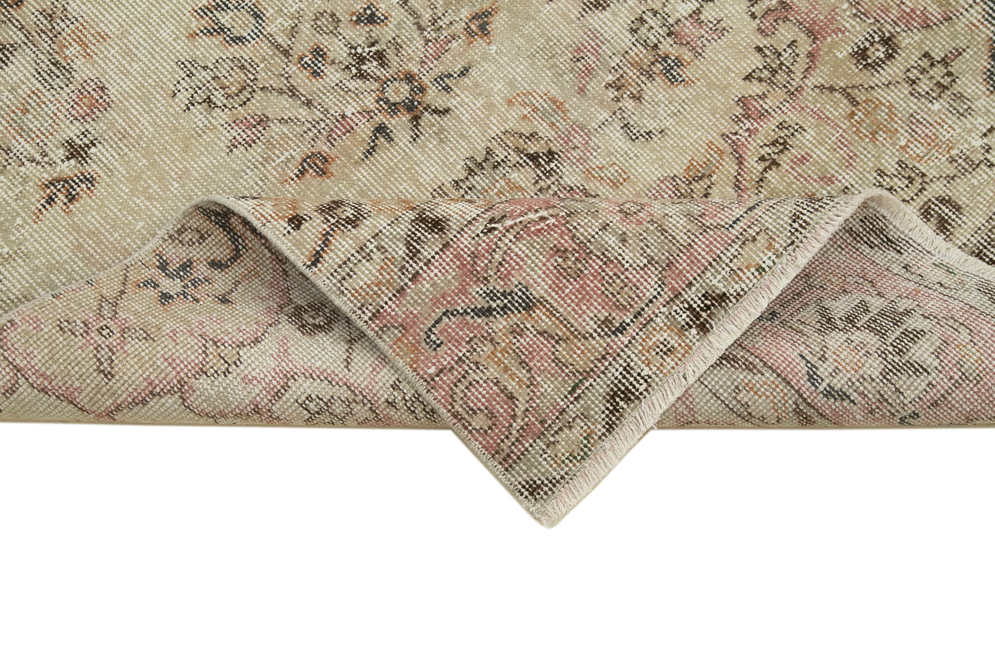 Vintage Handmade Area Rug – Overdyed Beige Turkish Wool Cotton Carpet 3'2''x10'6''