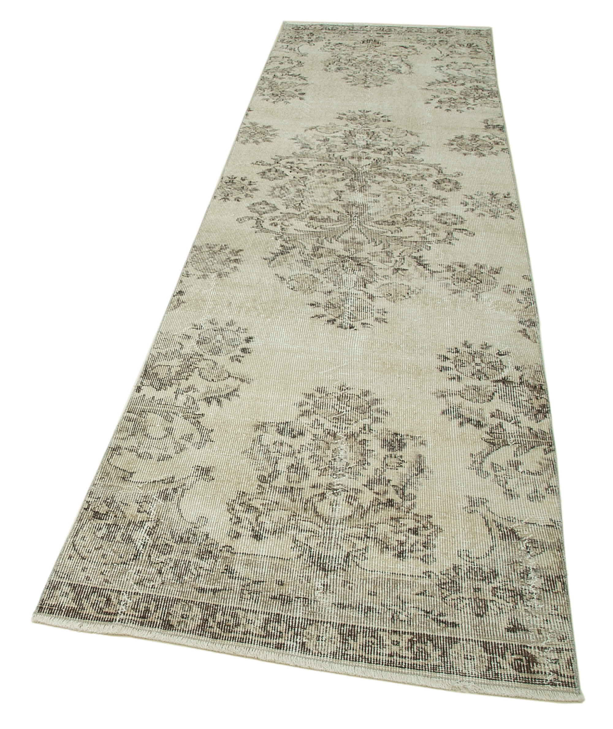 Handmade Area Rug – Overdyed Beige Vintage Cotton Wool Turkish Carpet 3'x10'6''
