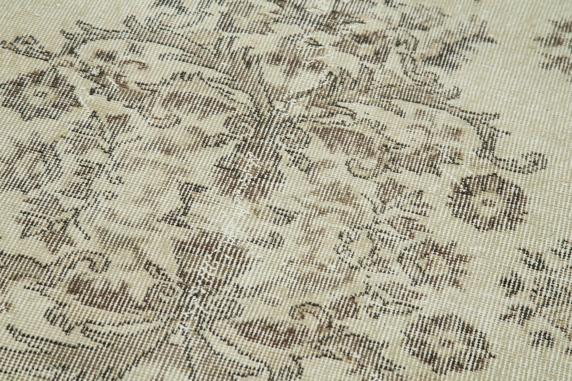 Handmade Area Rug – Overdyed Beige Vintage Cotton Wool Turkish Carpet 3'x10'6''