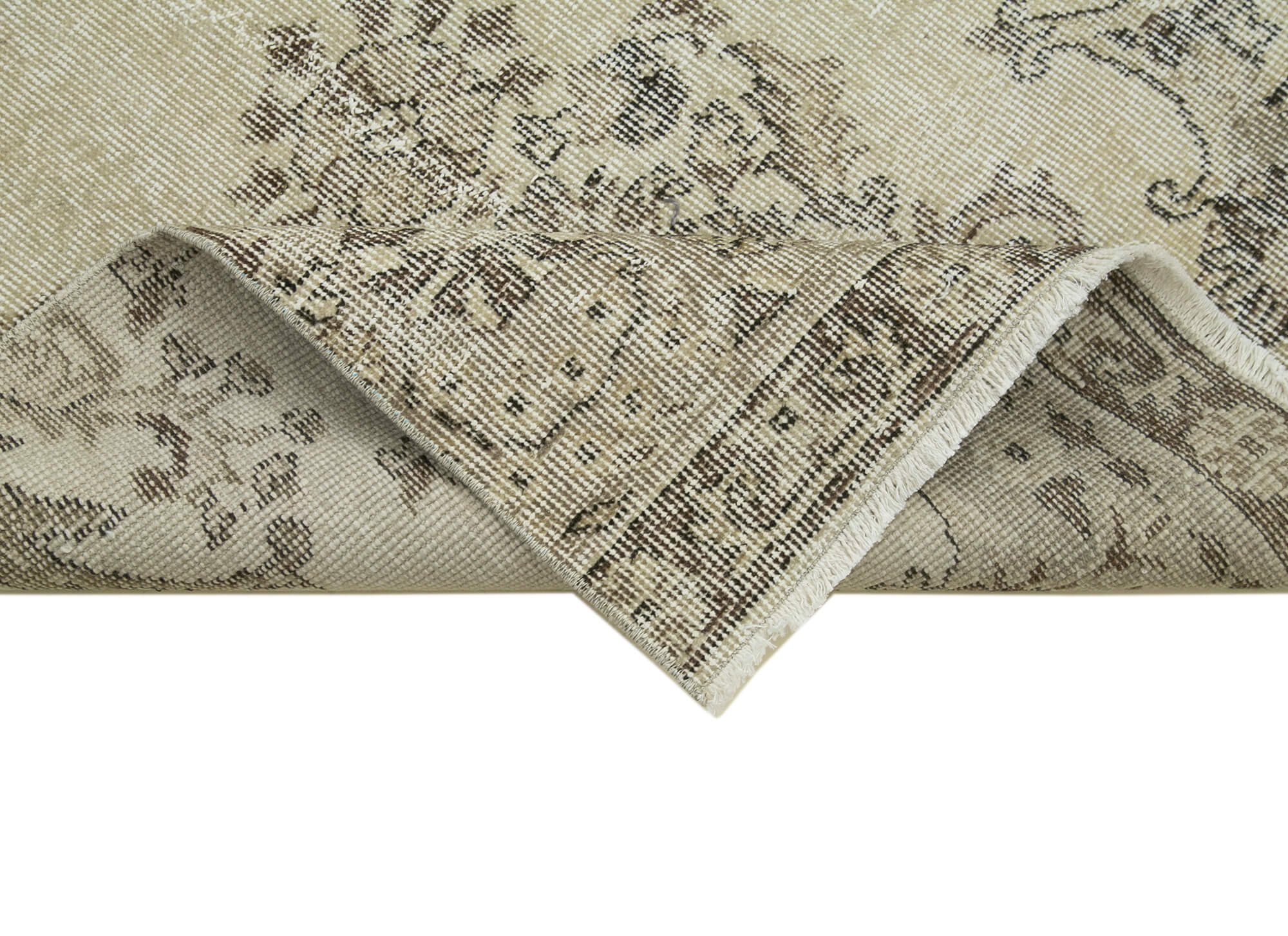 Handmade Area Rug – Overdyed Beige Vintage Cotton Wool Turkish Carpet 3'x10'6''