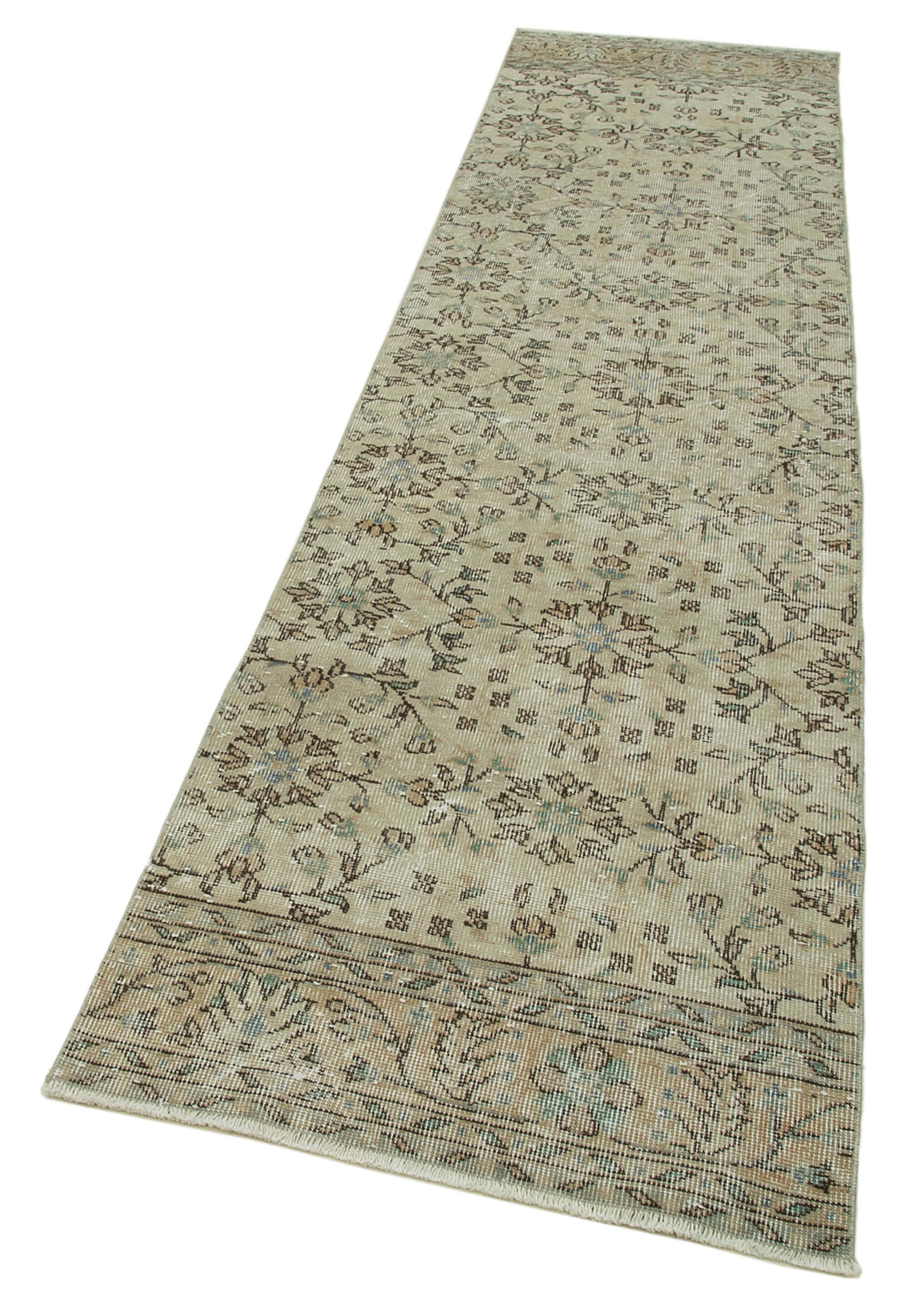Handmade Vintage Area Rug – Overdyed Beige Turkish Wool Cotton Carpet 2'7''x9'11''