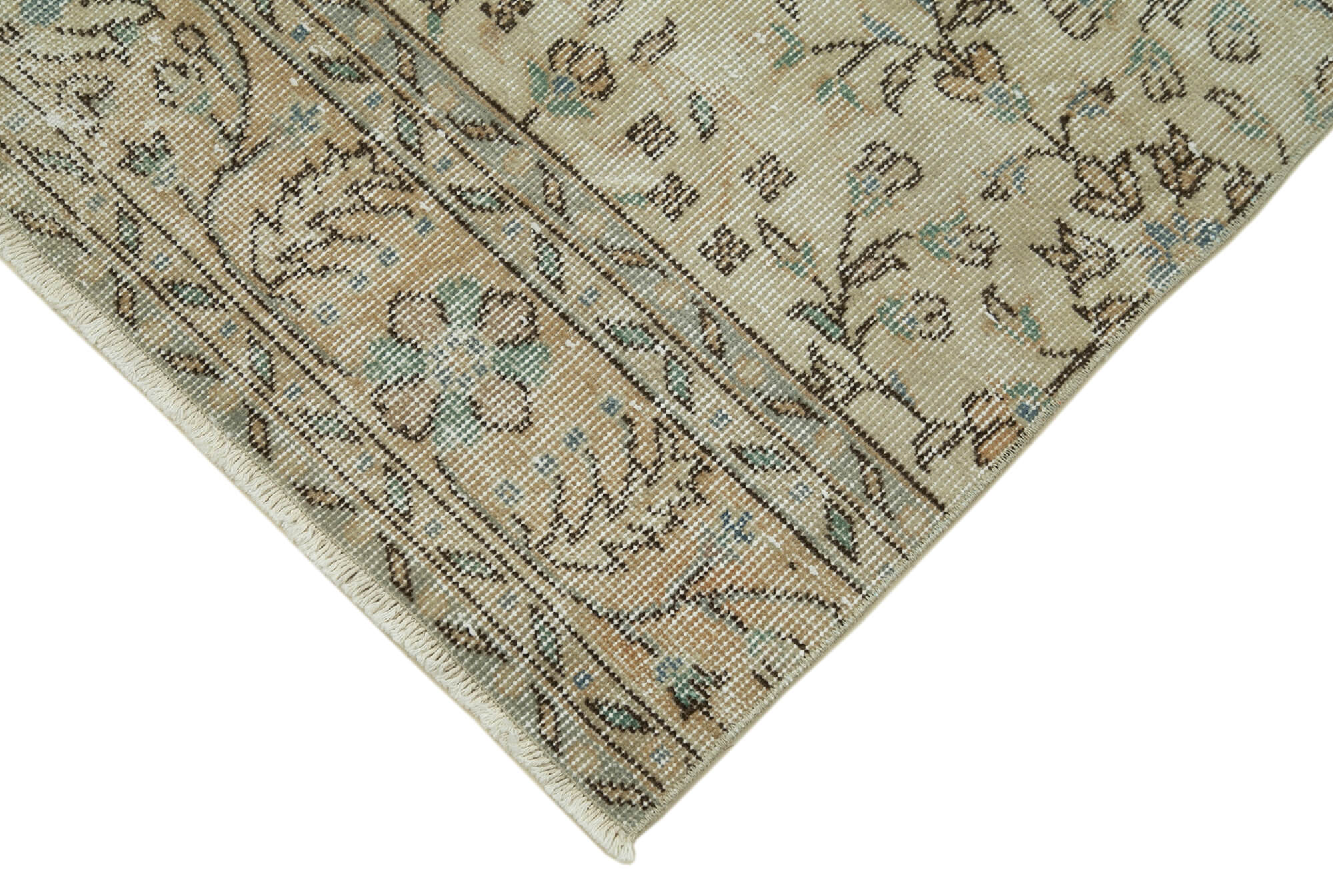Handmade Vintage Area Rug – Overdyed Beige Turkish Wool Cotton Carpet 2'7''x9'11''