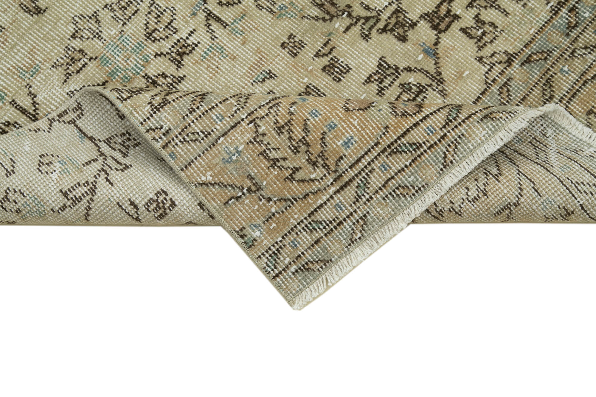 Handmade Vintage Area Rug – Overdyed Beige Turkish Wool Cotton Carpet 2'7''x9'11''