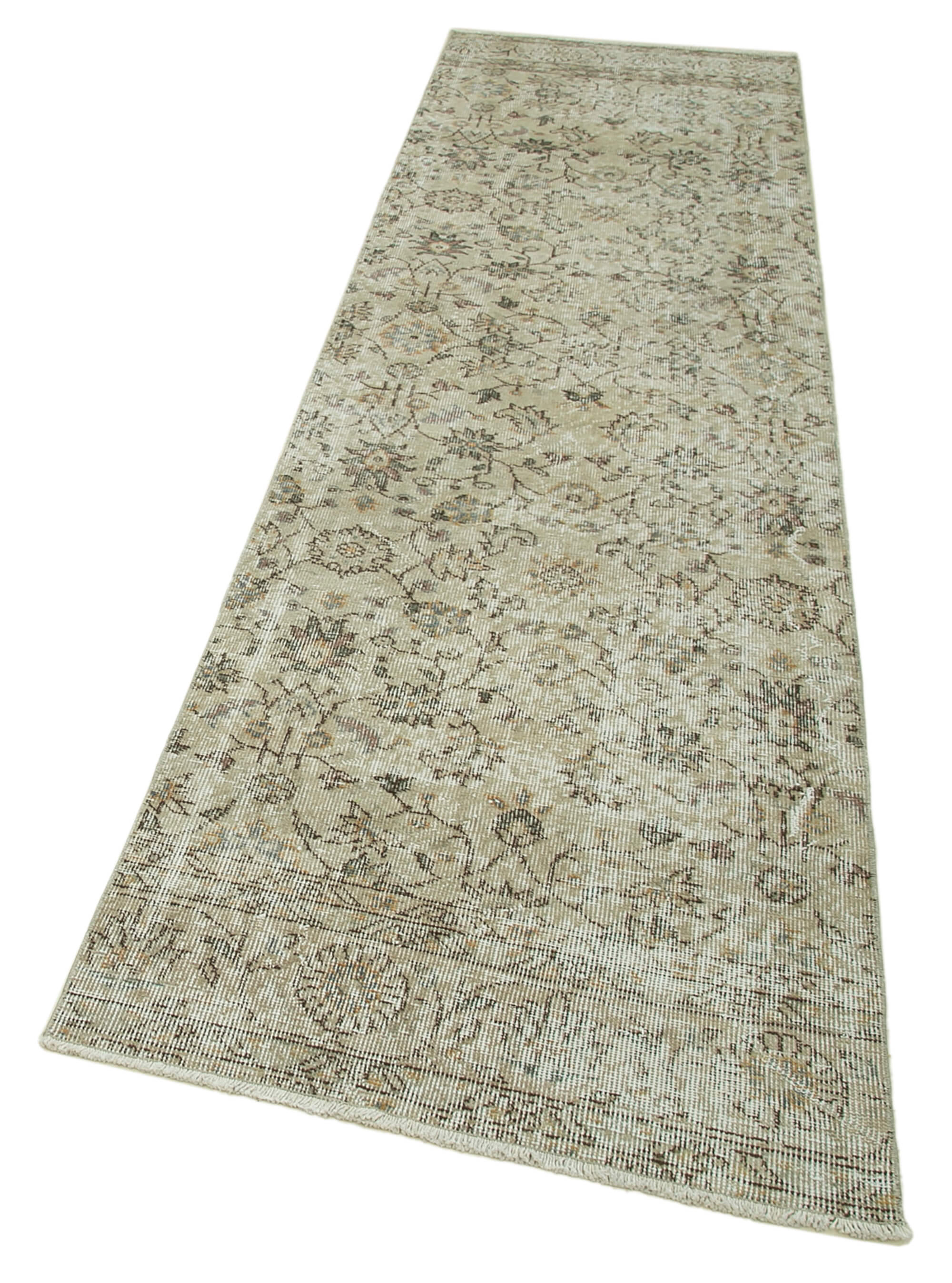Handmade Vintage Area Rug – Overdyed Beige Cotton & Wool Carpet 2'8''x9'11''