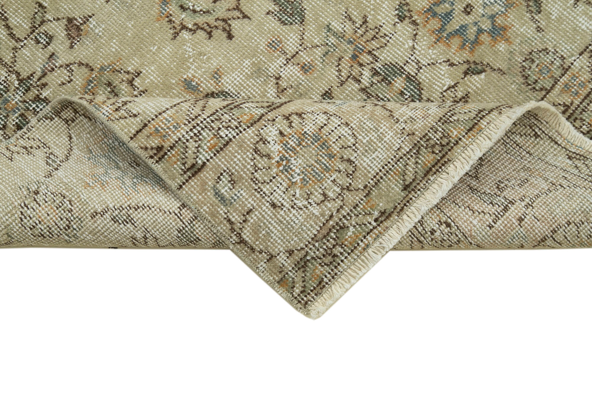 Handmade Vintage Area Rug – Overdyed Beige Cotton & Wool Carpet 2'8''x9'11''