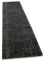 Vintage Area Rug – Handmade Wool Rug Overdyed Black Rug 2'7'' x 8'11'' | Turkish Hand Knotted