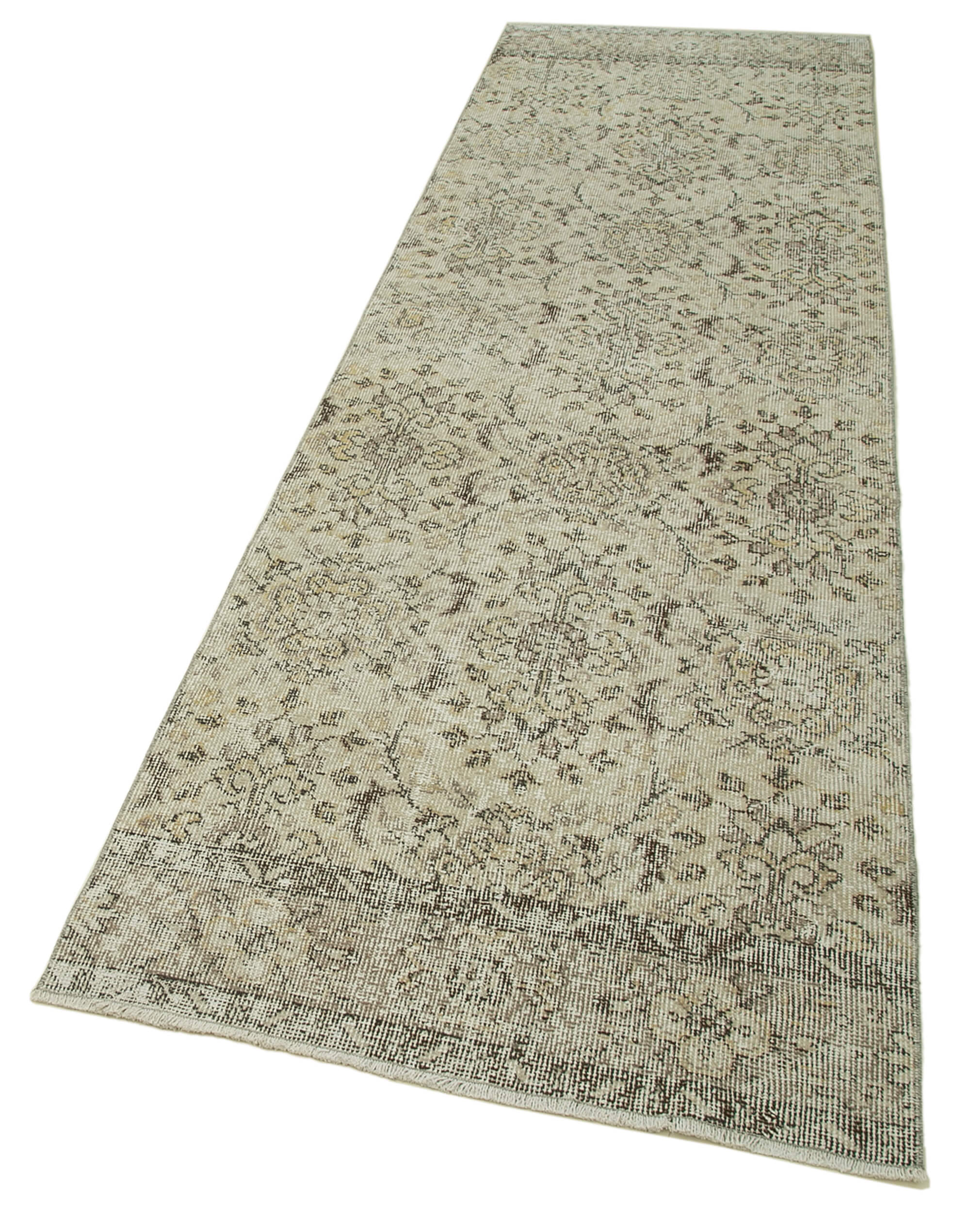 Handmade Vintage Area Rug – Overdyed Cotton Wool Carpet 3'0''x10'1'' Beige