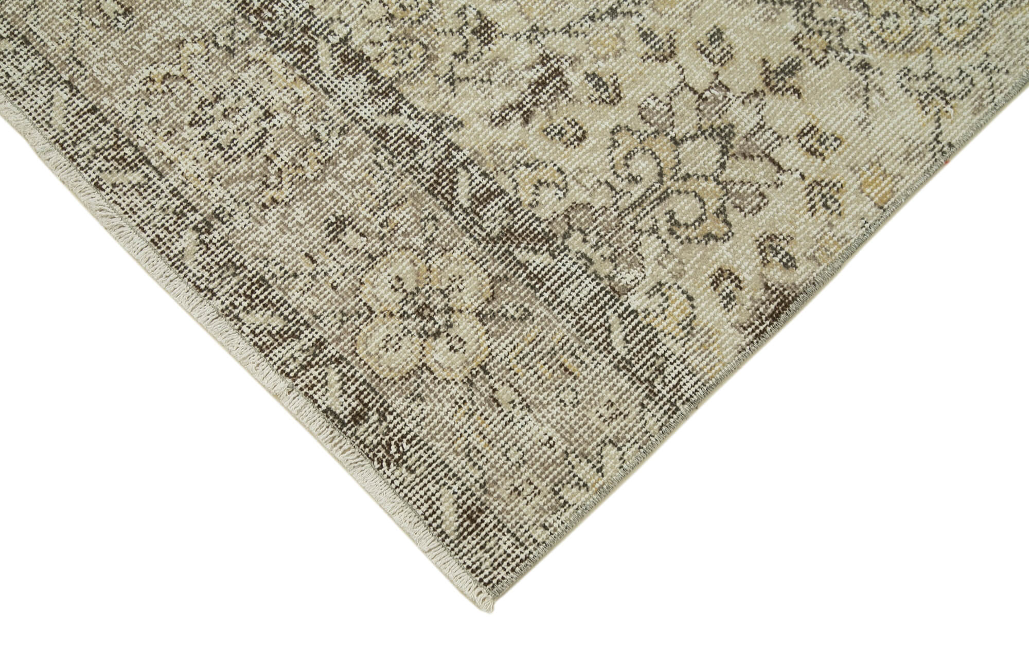 Handmade Vintage Area Rug – Overdyed Cotton Wool Carpet 3'0''x10'1'' Beige