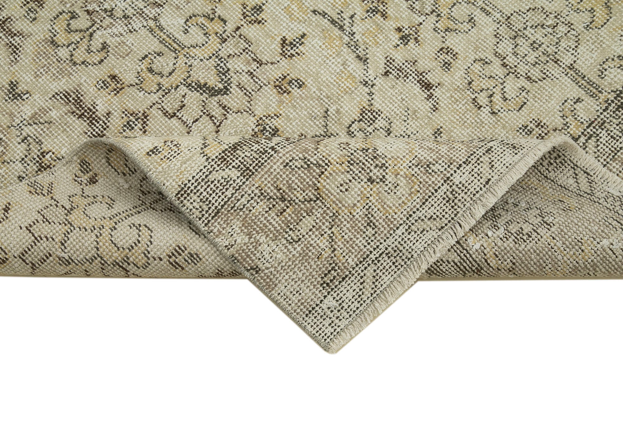 Handmade Vintage Area Rug – Overdyed Cotton Wool Carpet 3'0''x10'1'' Beige