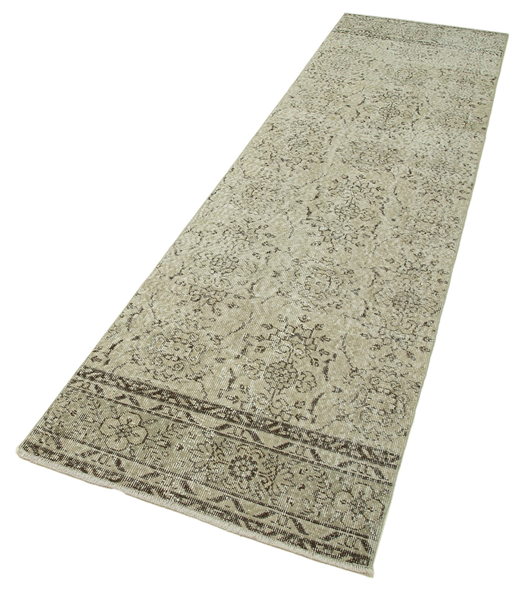 Vintage Handmade Area Rug – Overdyed Beige Turkish Cotton Wool Carpet 2'7''x9'8''