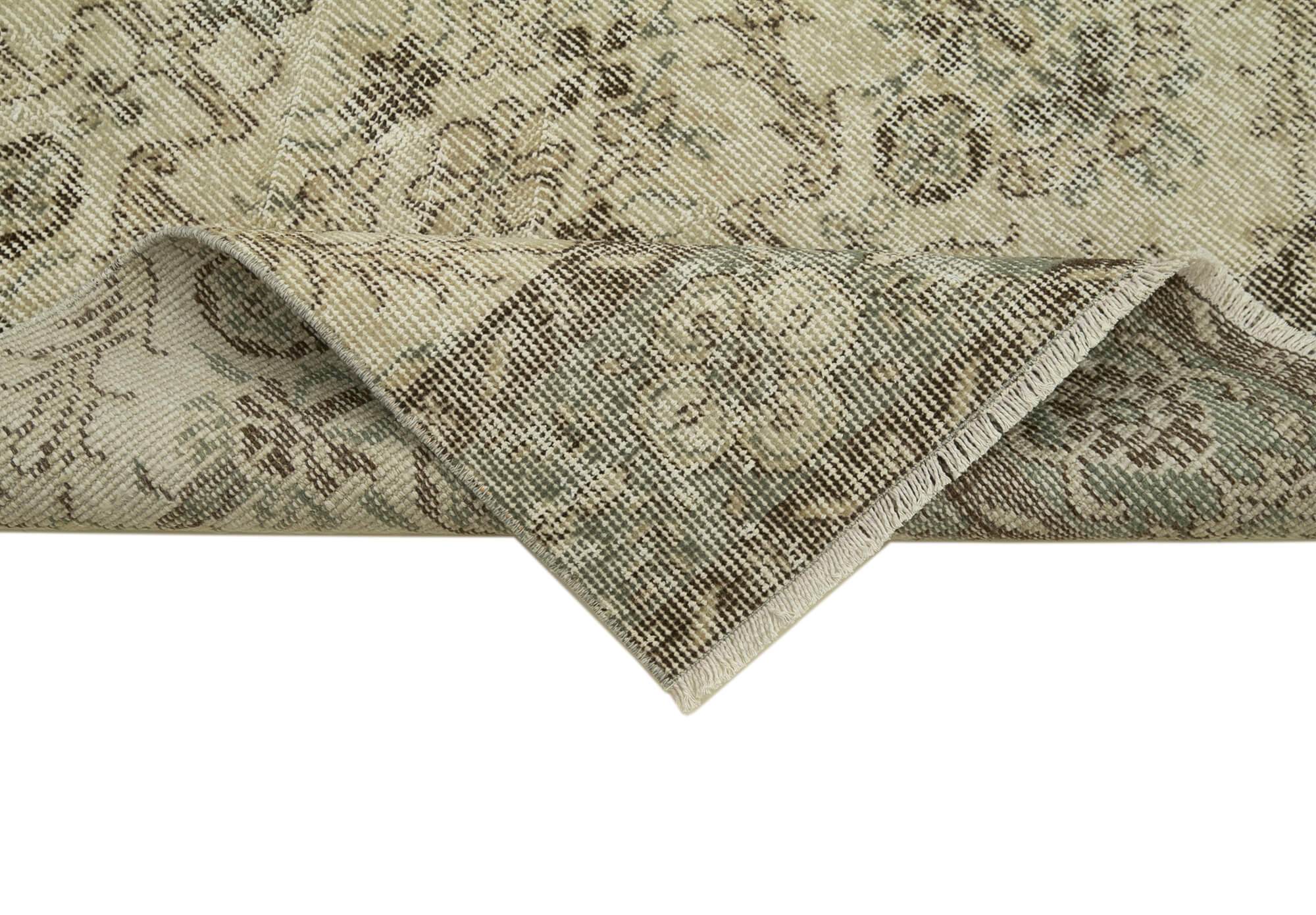 Handmade Area Rug – Overdyed Beige Vintage Cotton Wool Turkish Carpet 2'7''x9'10''
