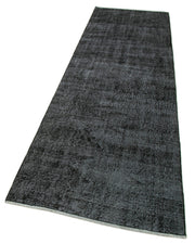 Vintage Handmade Area Rug | Hand Knotted 3x10 Overdyed Black Wool & Cotton Turkish Carpet