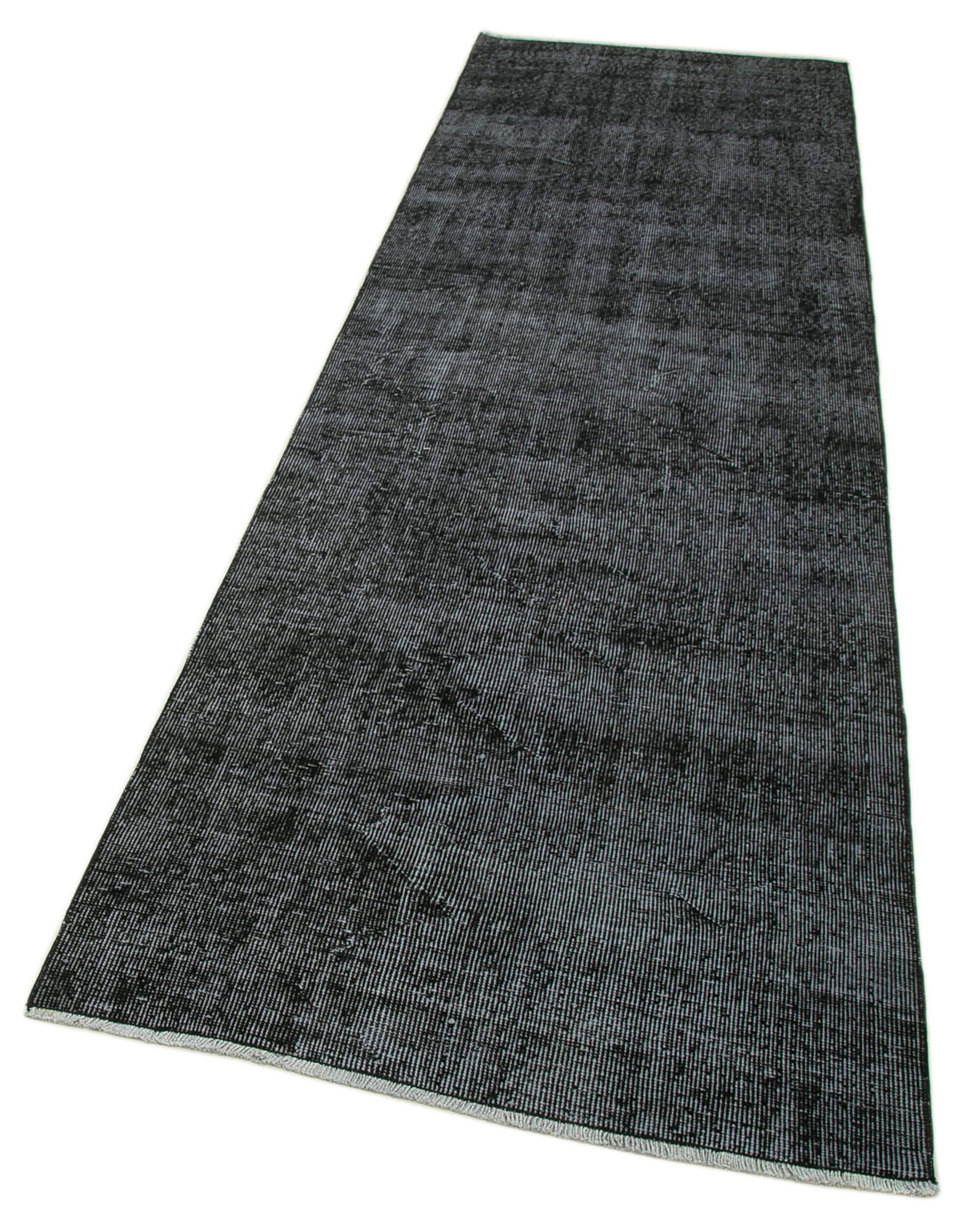 Vintage Handmade Area Rug | Hand Knotted 3x10 Overdyed Black Wool & Cotton Turkish Carpet