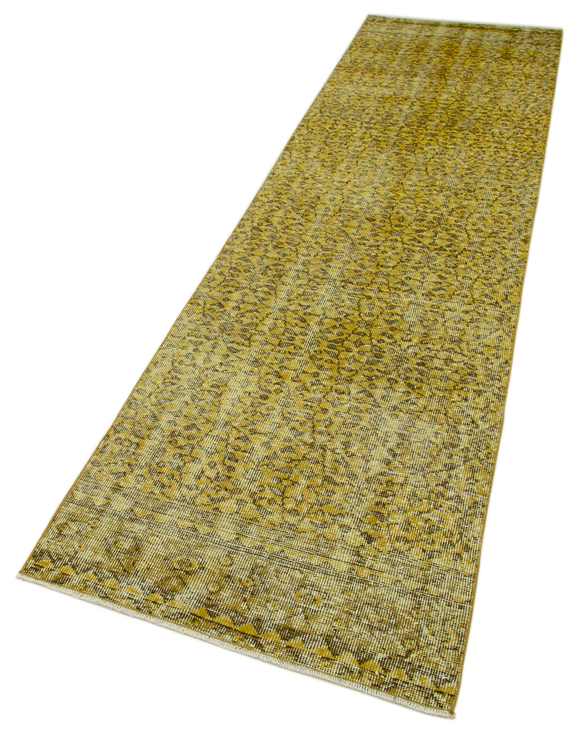 Vintage Area Rug – Handmade Wool Rug Overdyed Yellow Turkish Hand Knotted Carpet 2'7'' x 10'2''