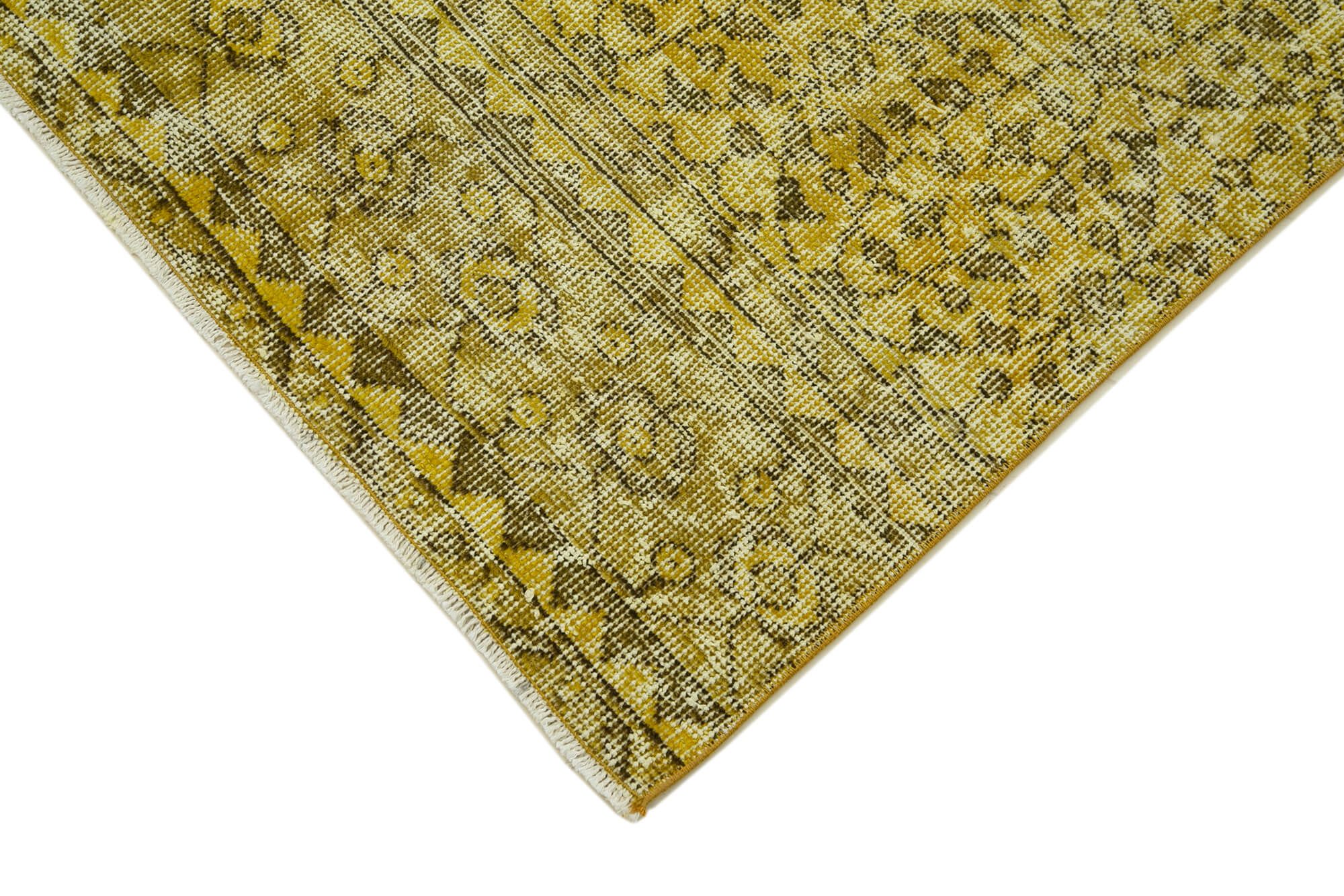 Vintage Area Rug – Handmade Wool Rug Overdyed Yellow Turkish Hand Knotted Carpet 2'7'' x 10'2''