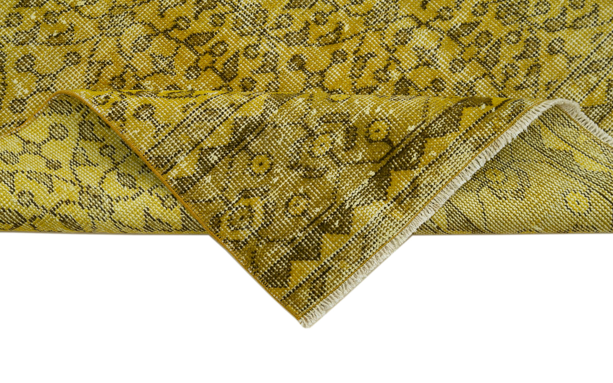Vintage Area Rug – Handmade Wool Rug Overdyed Yellow Turkish Hand Knotted Carpet 2'7'' x 10'2''