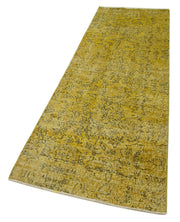 Vintage Handmade Area Rug - Overdyed Yellow Wool Cotton Carpet 2'11''x9'11''
