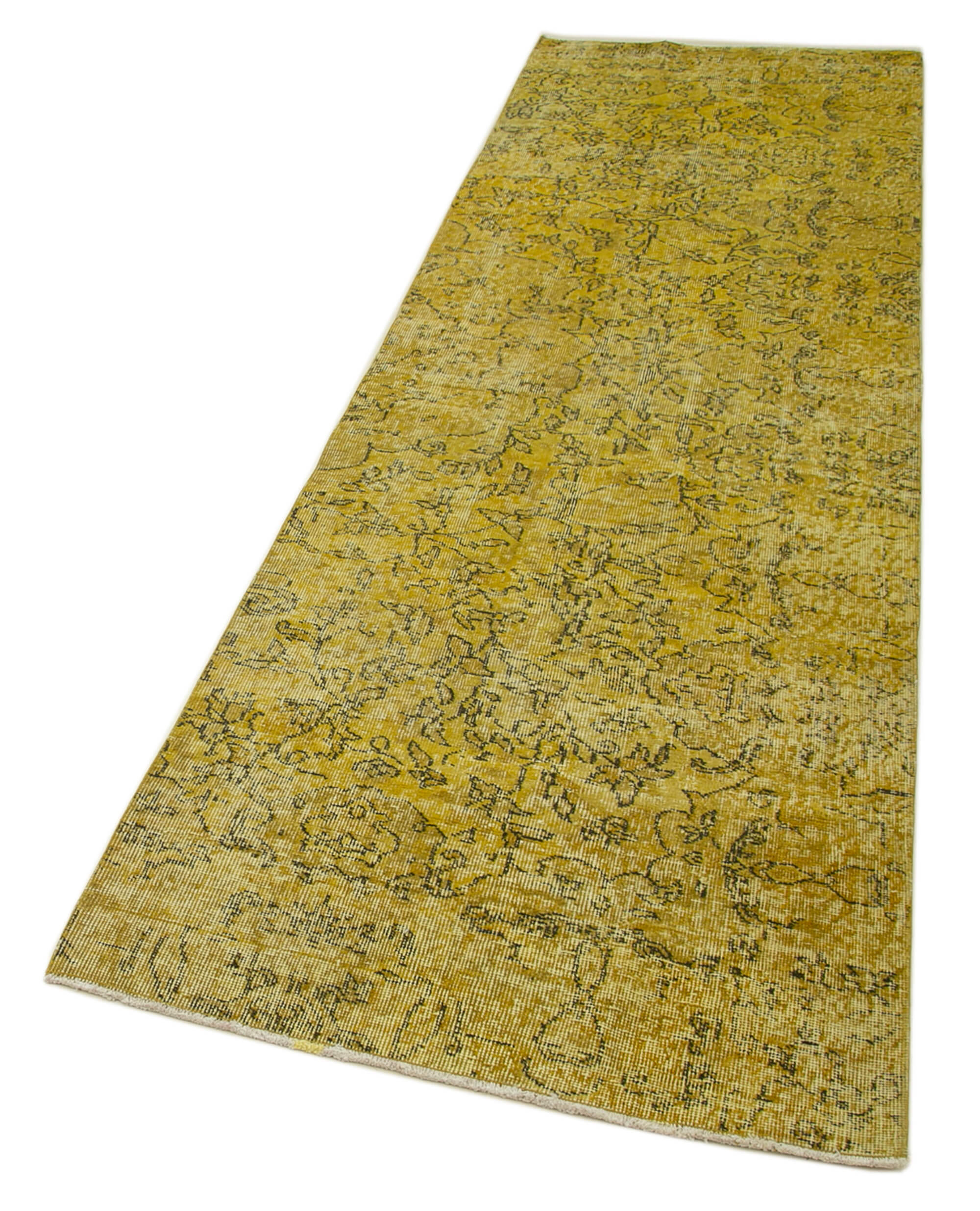 Vintage Handmade Area Rug - Overdyed Yellow Wool Cotton Carpet 2'11''x9'11''