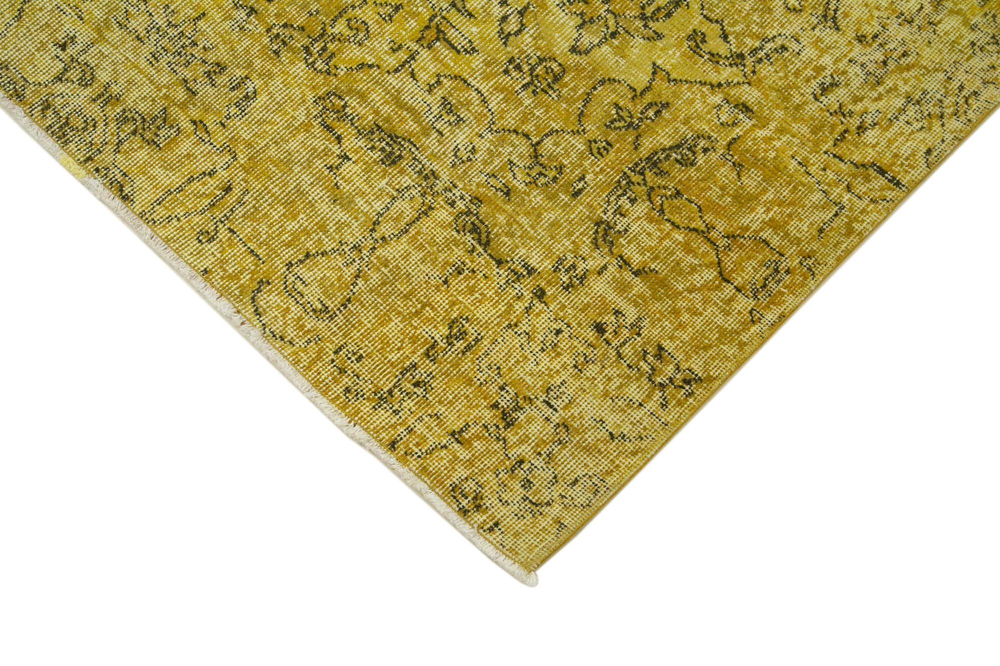 Vintage Handmade Area Rug - Overdyed Yellow Wool Cotton Carpet 2'11''x9'11''