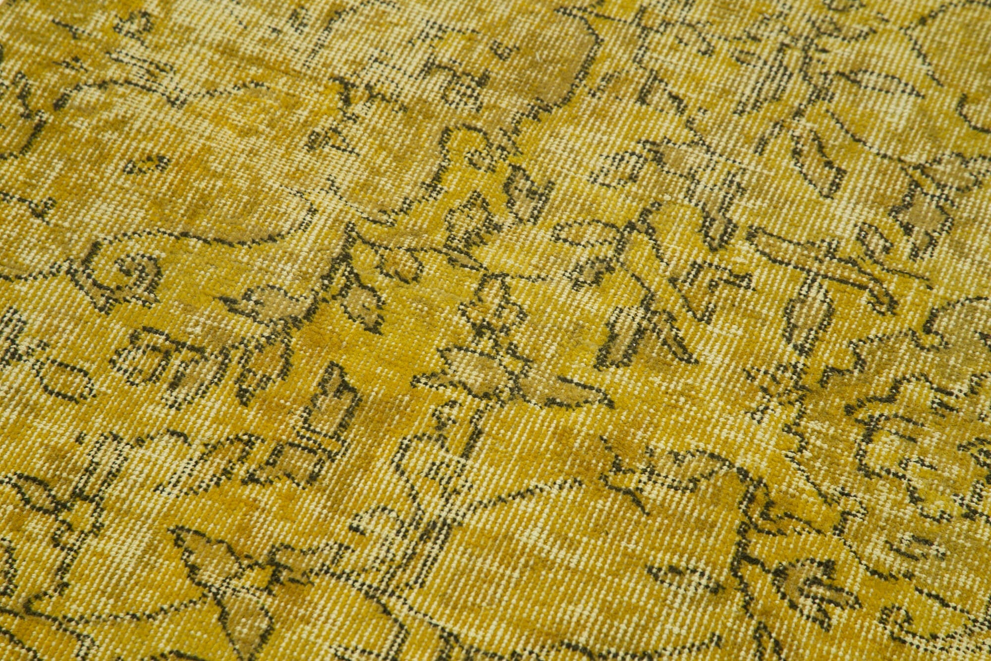 Vintage Handmade Area Rug - Overdyed Yellow Wool Cotton Carpet 2'11''x9'11''