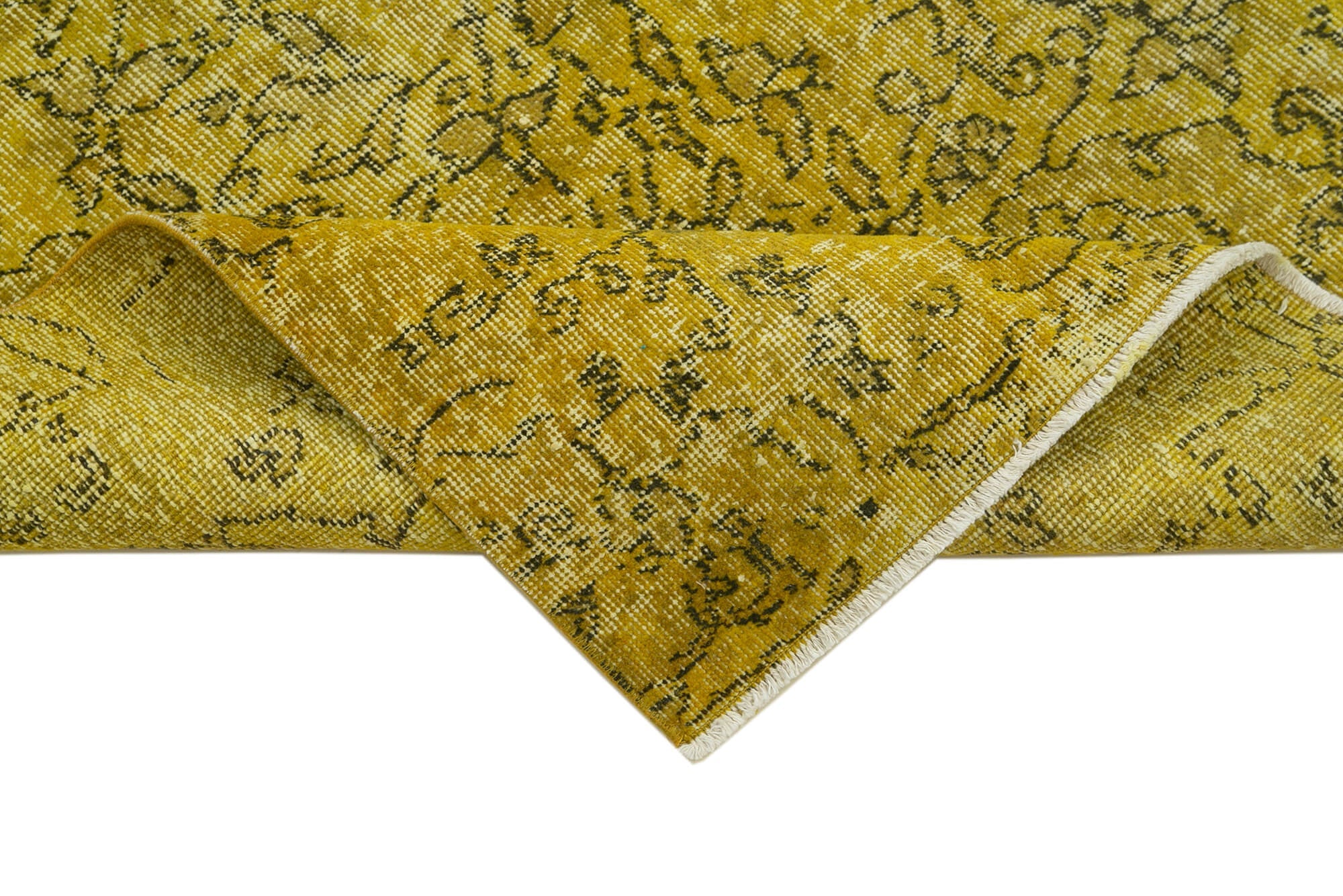 Vintage Handmade Area Rug - Overdyed Yellow Wool Cotton Carpet 2'11''x9'11''