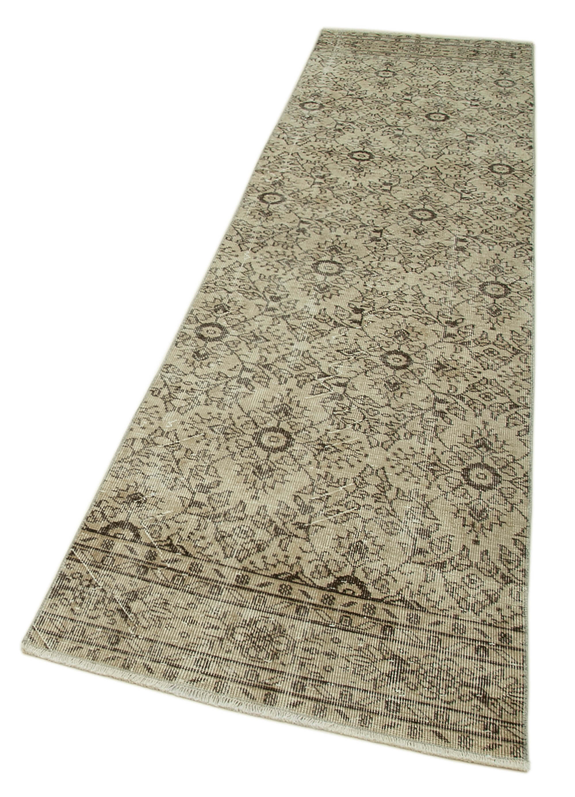 Vintage Handmade Area Rug - Overdyed Neutral Beige Cotton Wool Carpet 2'7''x10'4''