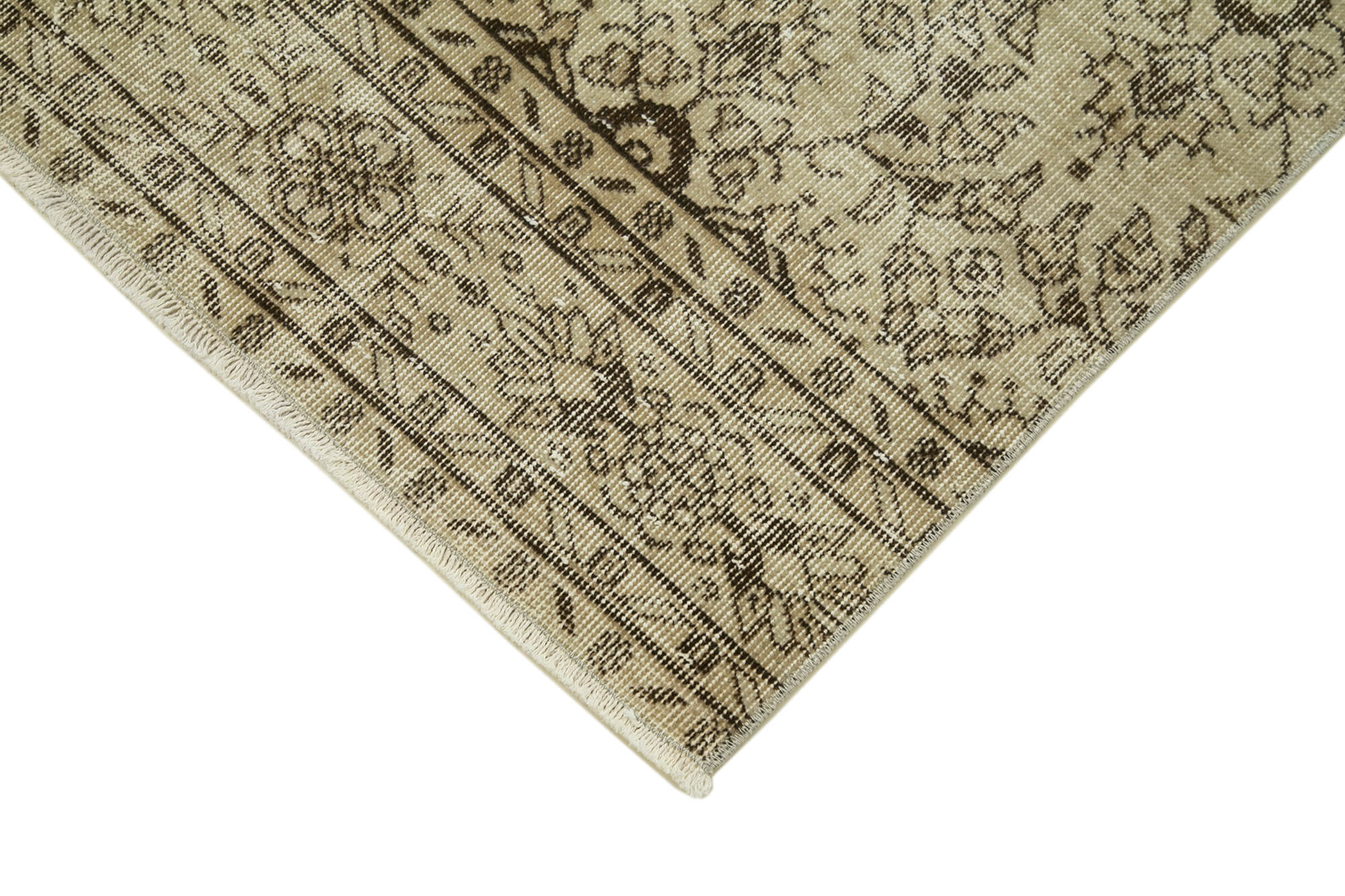 Vintage Handmade Area Rug - Overdyed Neutral Beige Cotton Wool Carpet 2'7''x10'4''