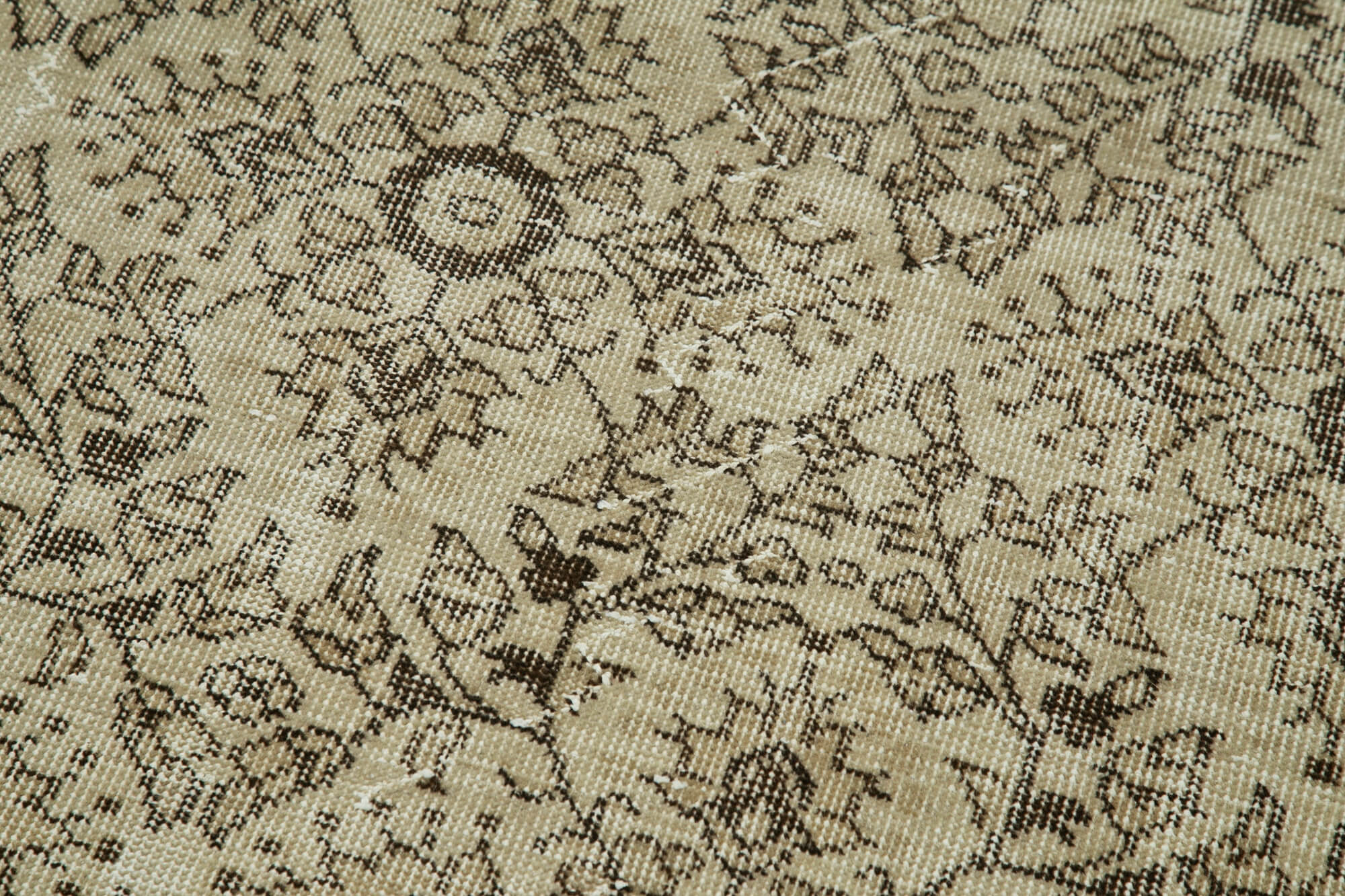 Vintage Handmade Area Rug - Overdyed Neutral Beige Cotton Wool Carpet 2'7''x10'4''